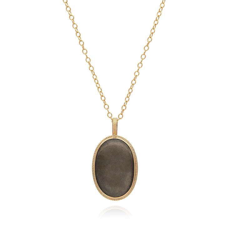 Reversible Smooth Pyrite Pendant Necklace (Gold)
