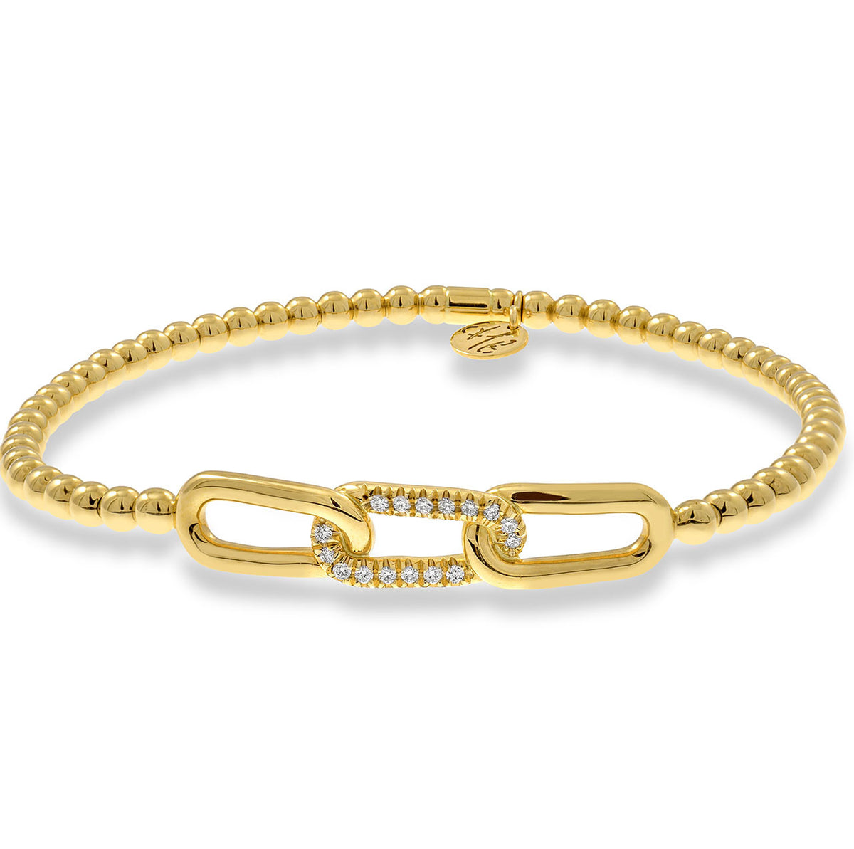 18K YELLOW GOLD DIAMOND LINK STRETCH BRACELET .10CT