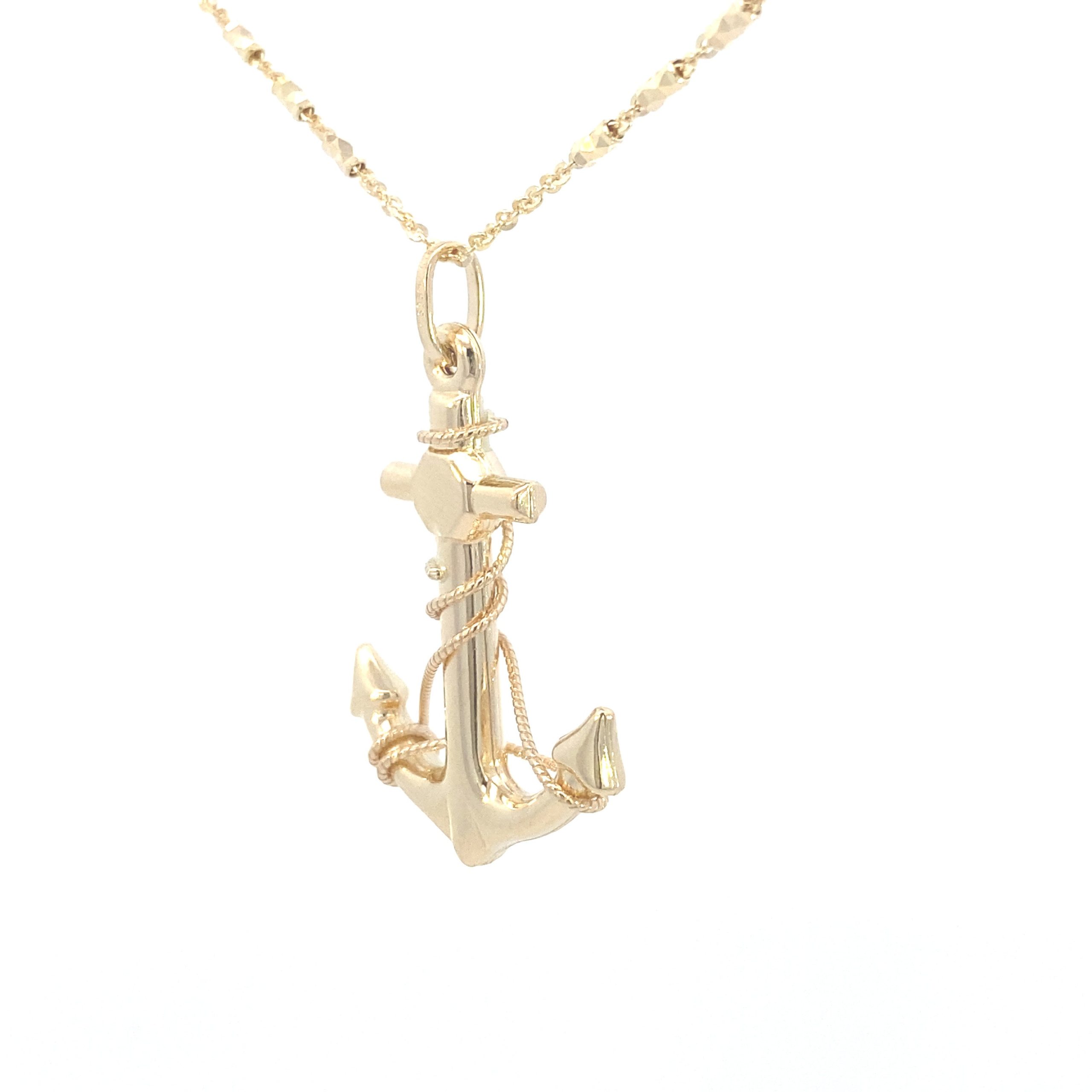 14K Gold Anchor Line Pendant