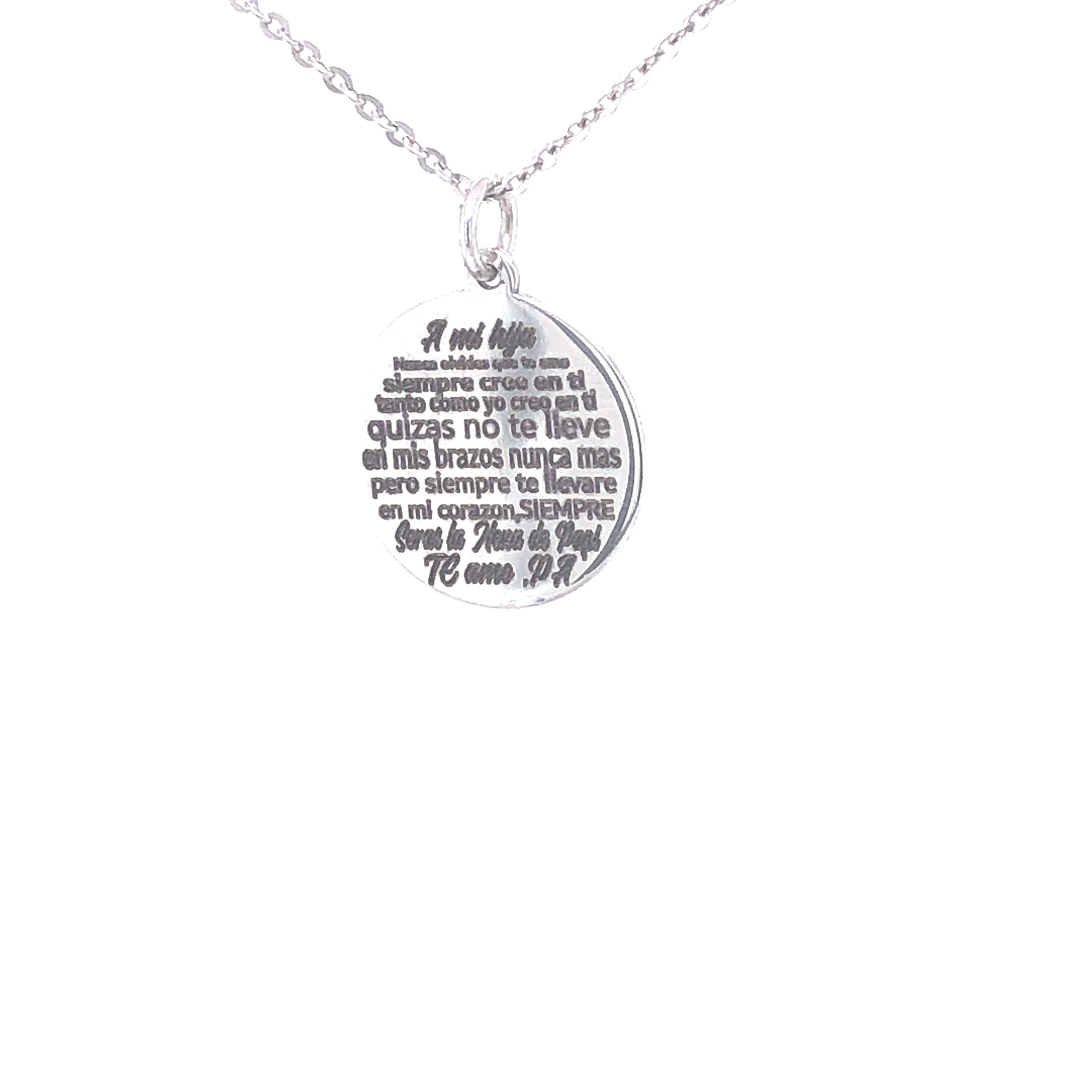 14K Round Engraved White Gold Pendant