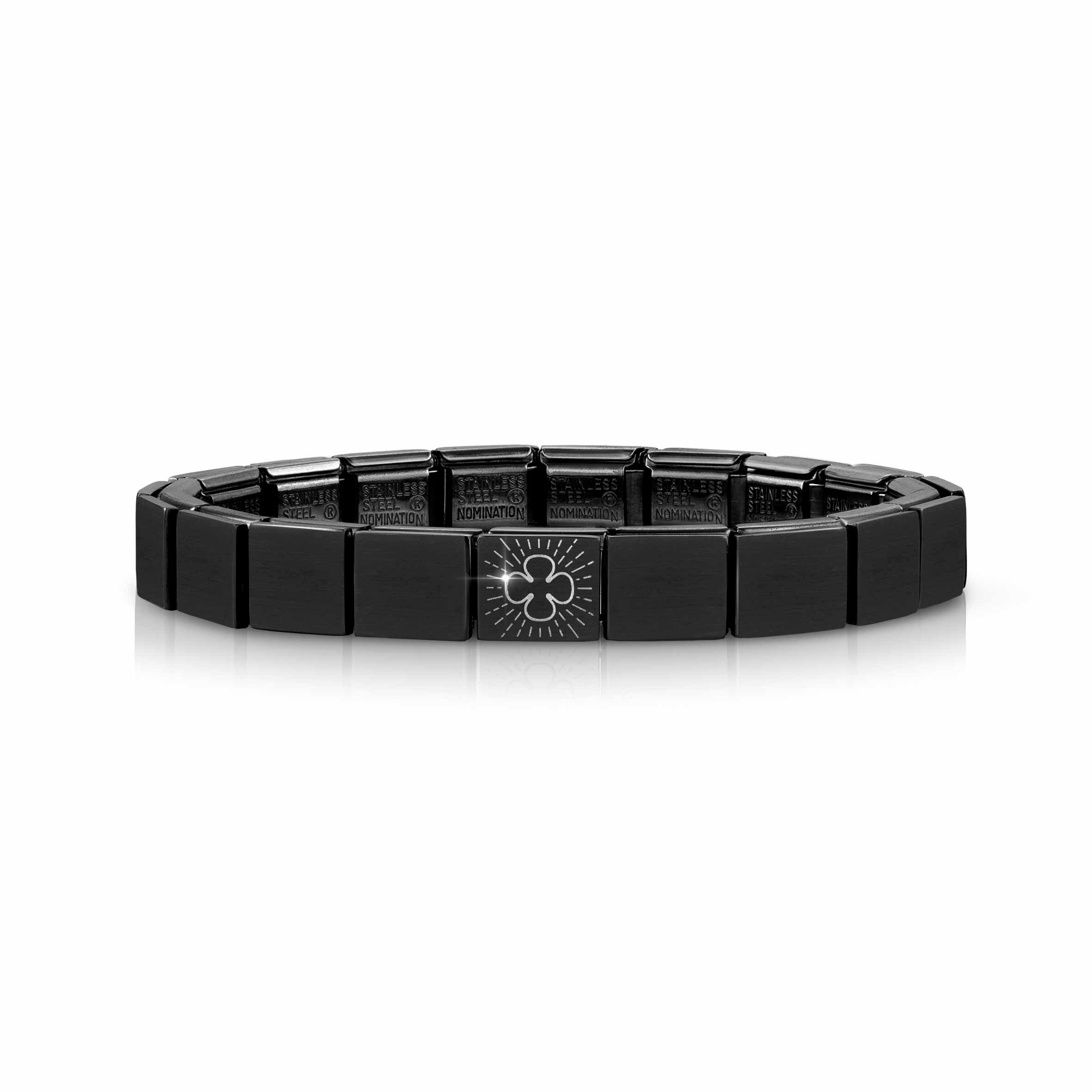 Composable GLAM Black bracelet, Four-Leaf Clover