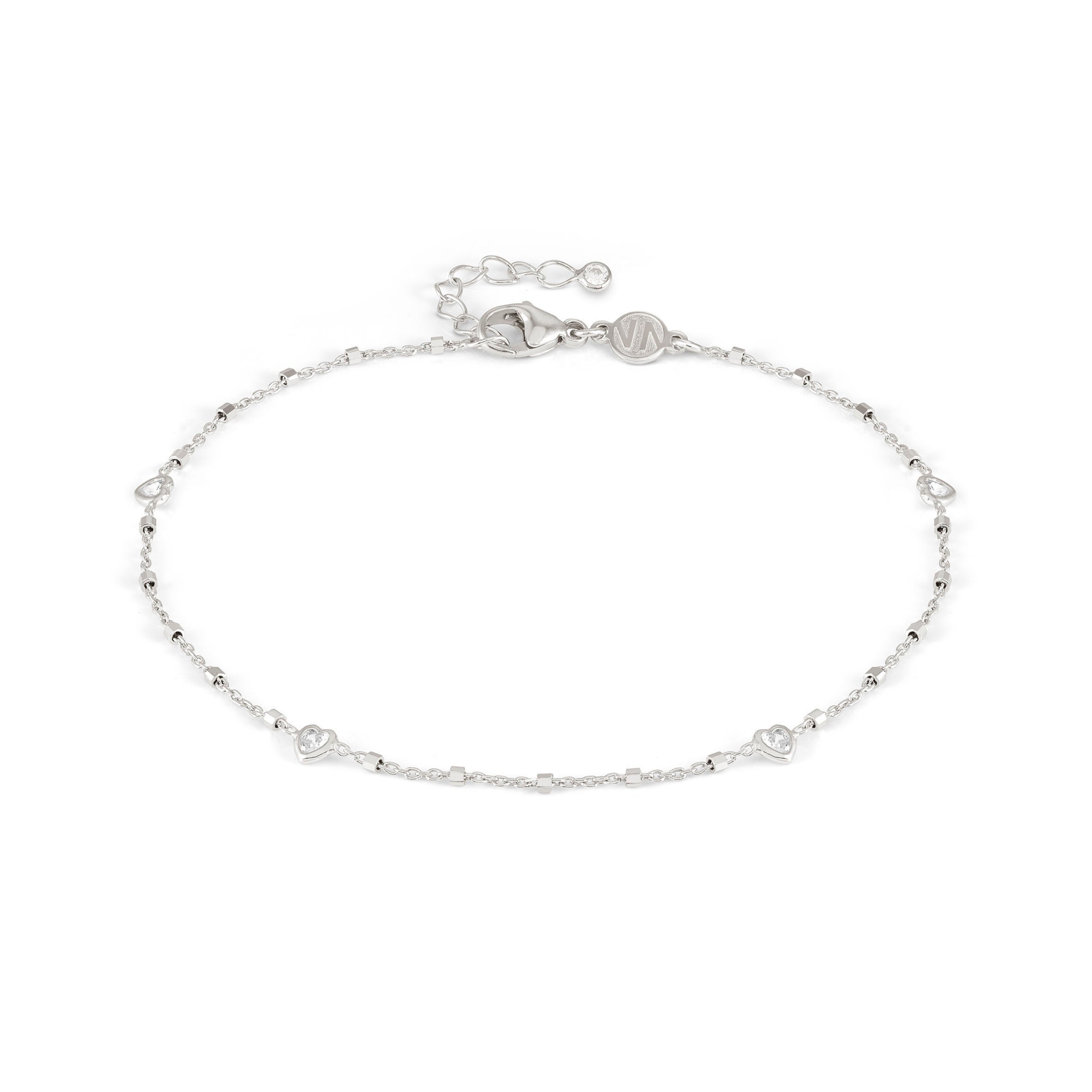 Sterling silver Anklet with Hearts and CZ