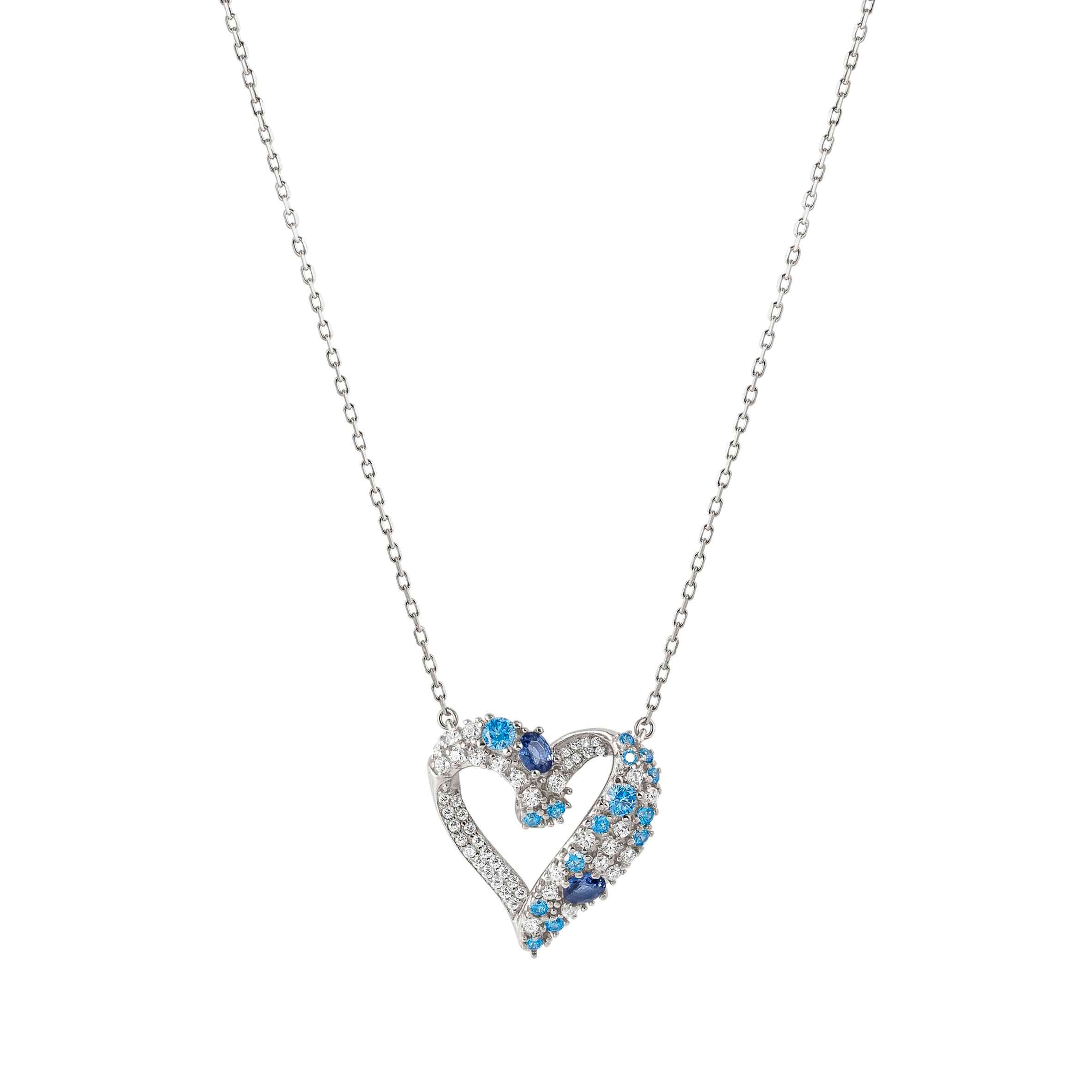 Mosaica necklace, Heart, White, Blue CZ