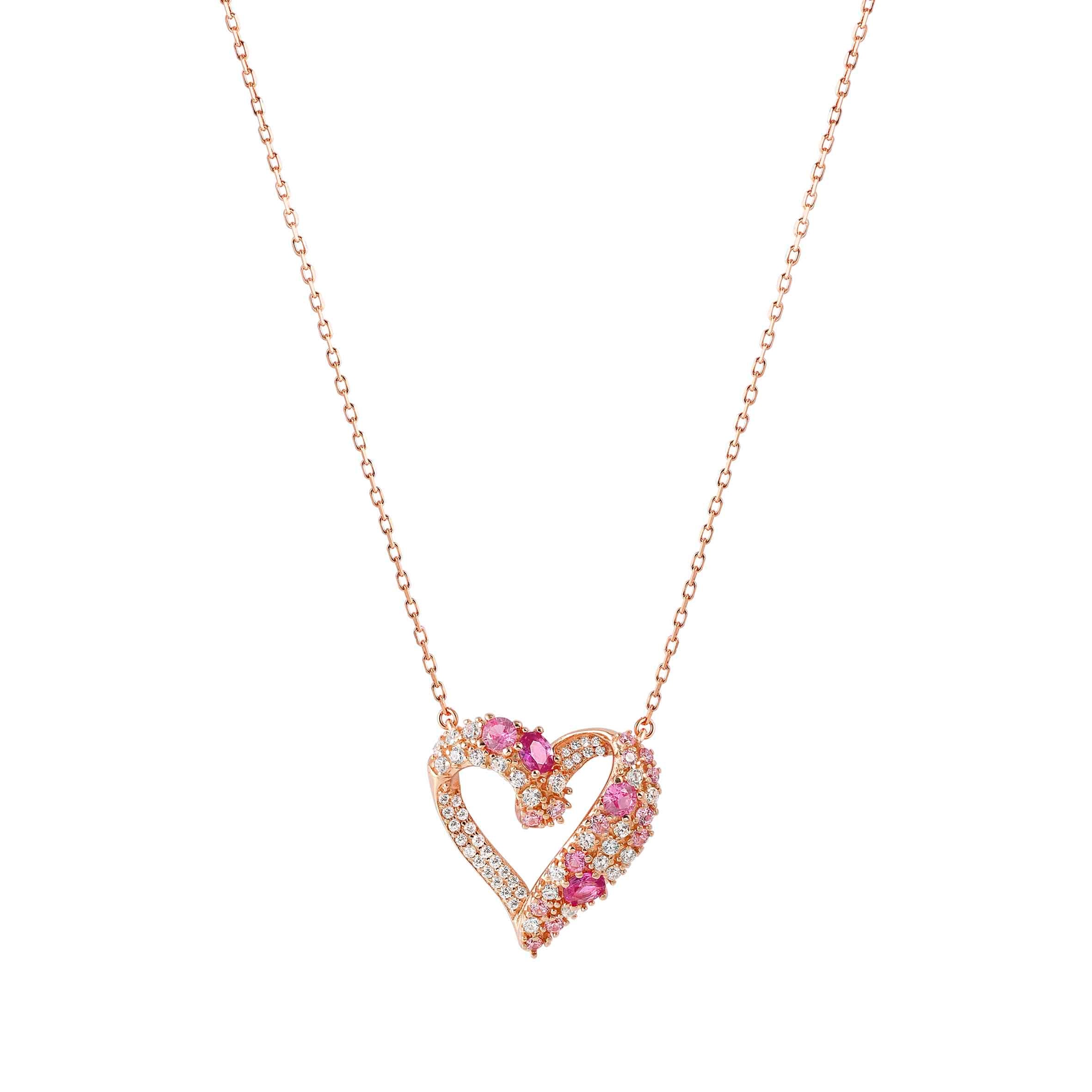 Mosaica necklace, Heart, White, Pink, CZ