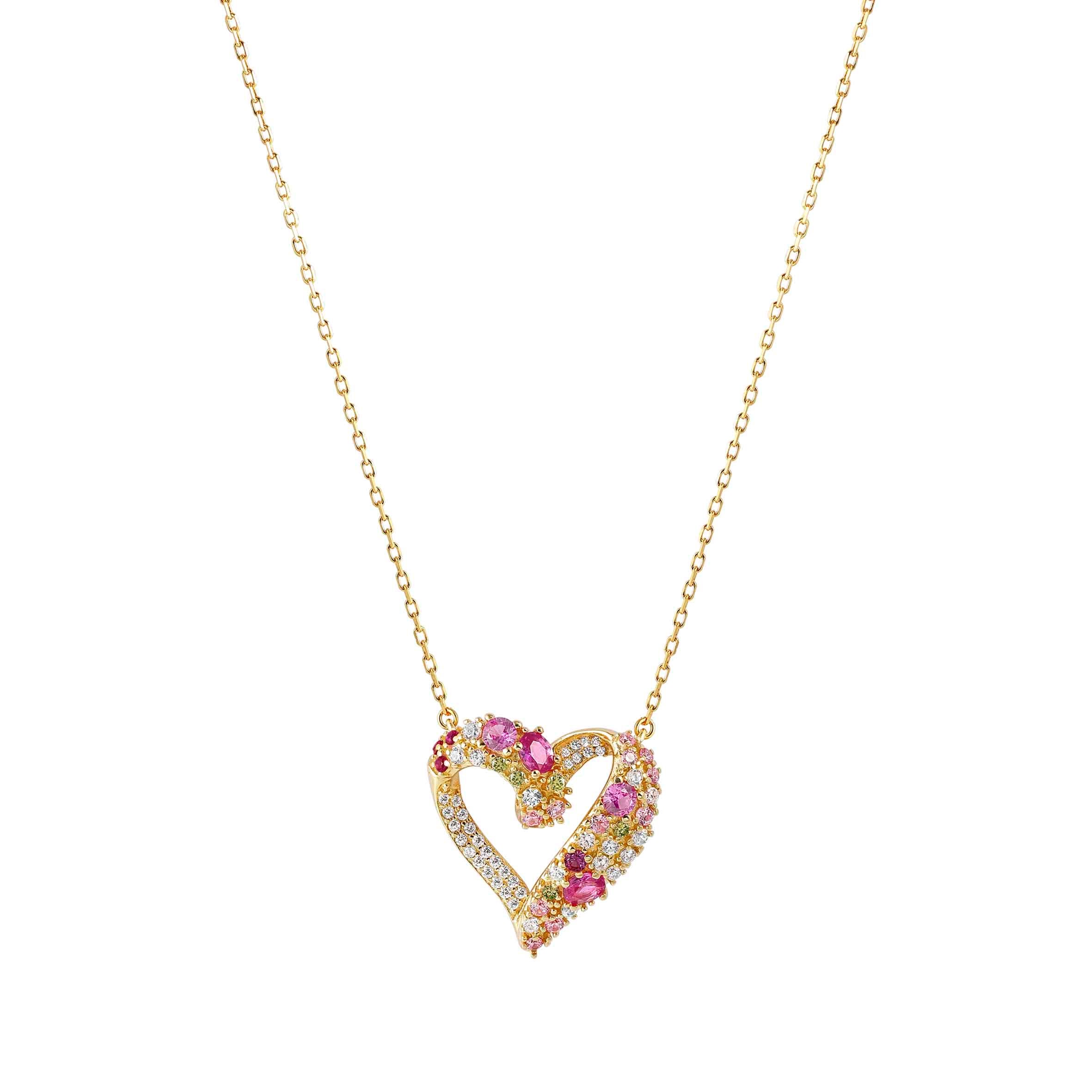Mosaica necklace, Heart, Mixed Colours, CZ