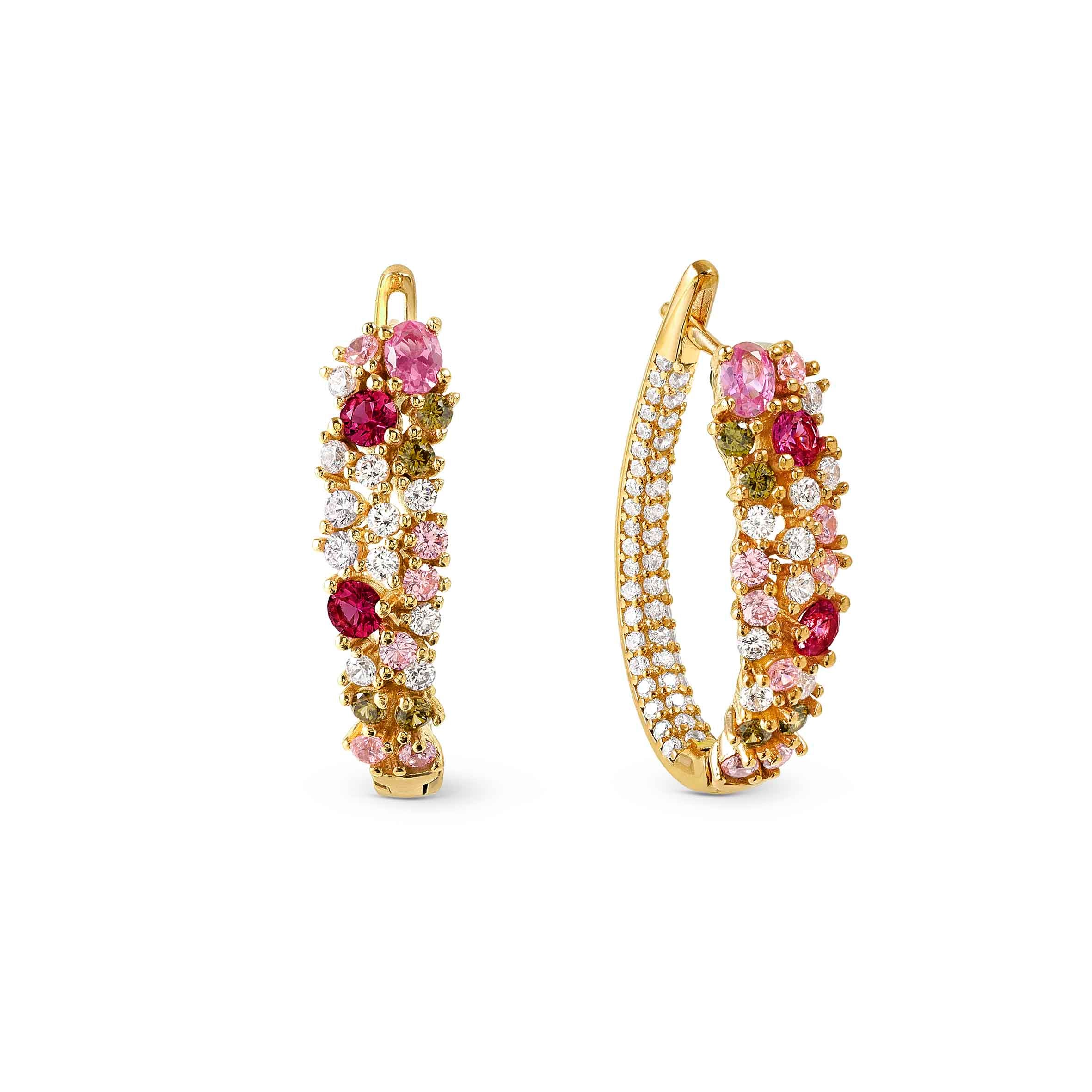 Mosaica yellow gold earrings, 81 coloured CZ