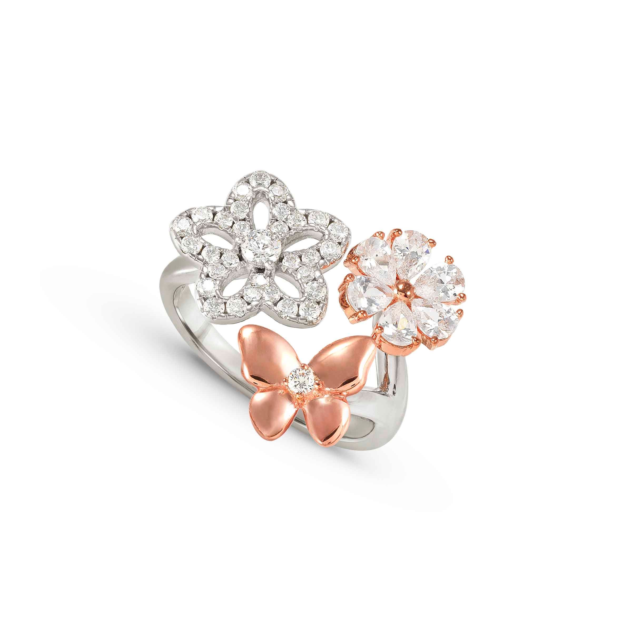 SweetMadame ring, Flowers and Butterfly with rose gold