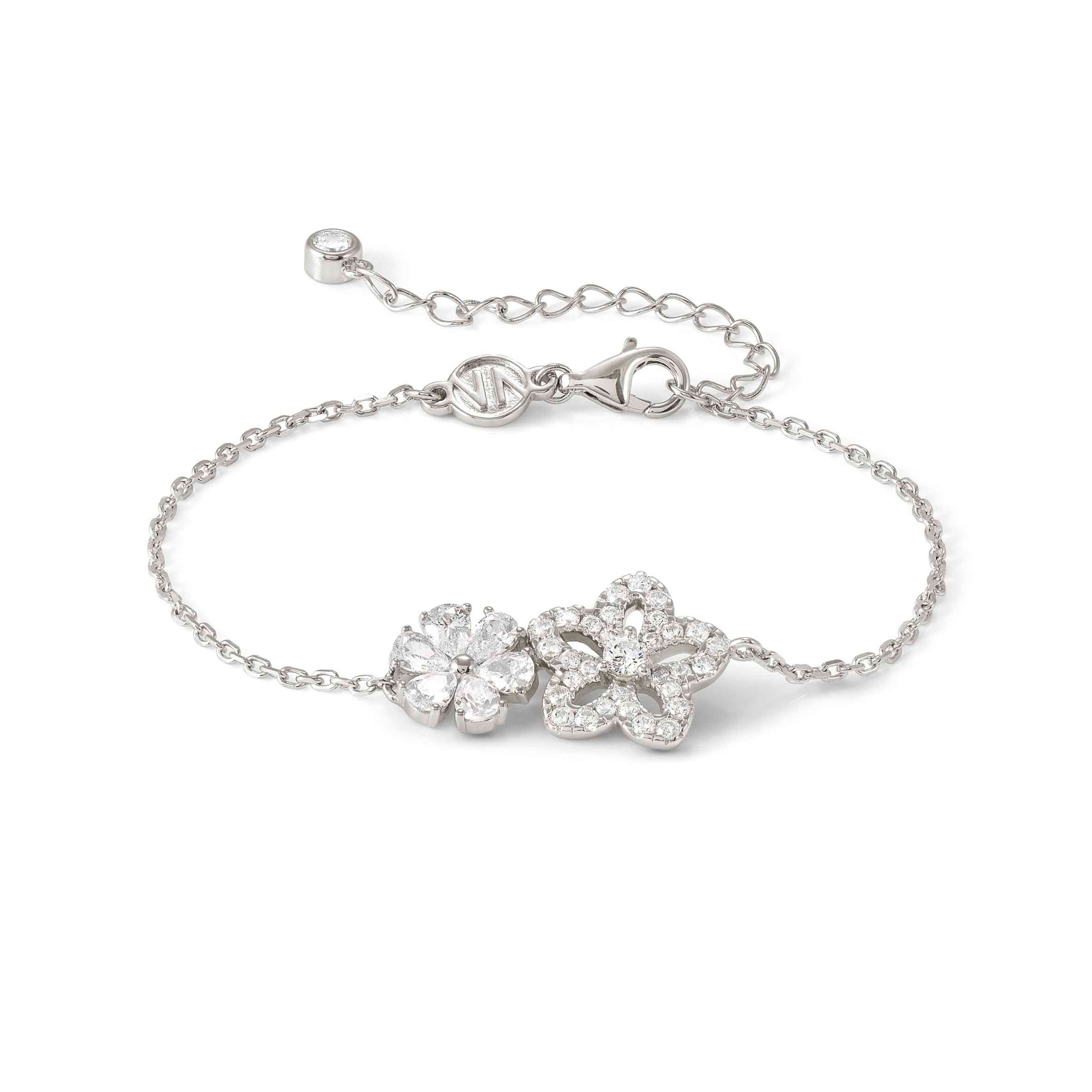 SweetMadame bracelet, Flowers with white Cubic Zirconia