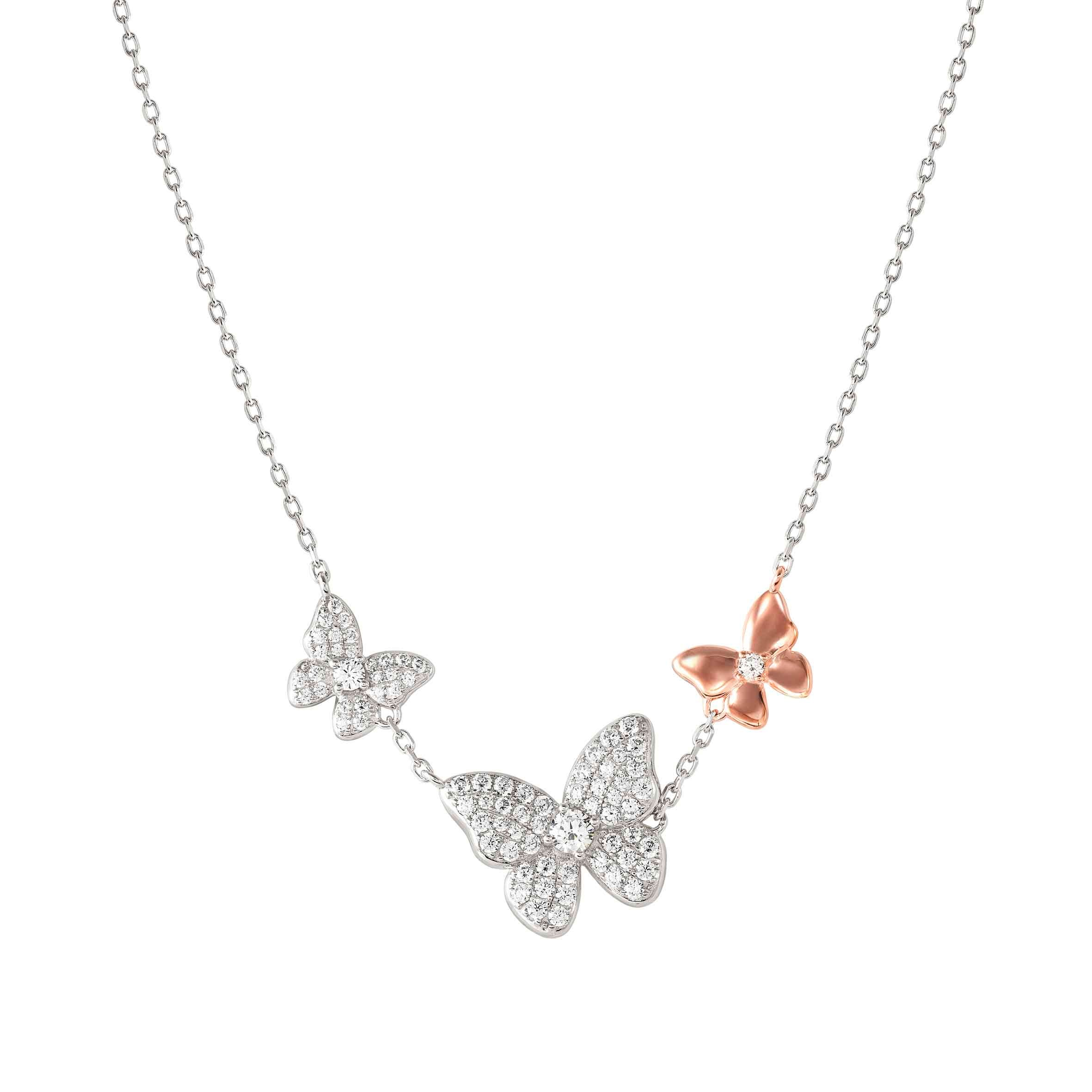 SweetMadame necklace, Butterflies, White Cubic Zirconia