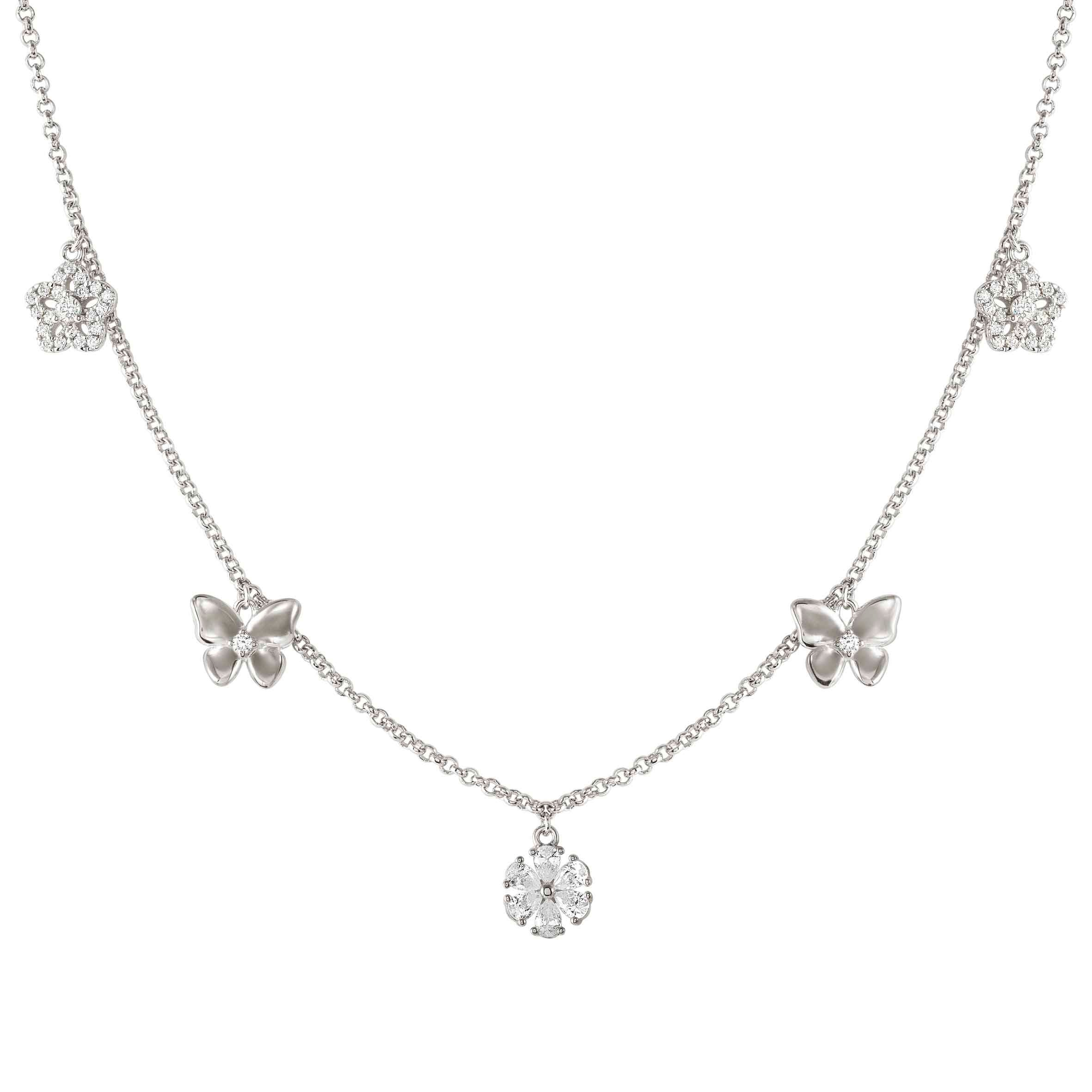 SweetMadam necklace, Flowers and Butterflies, with CZ