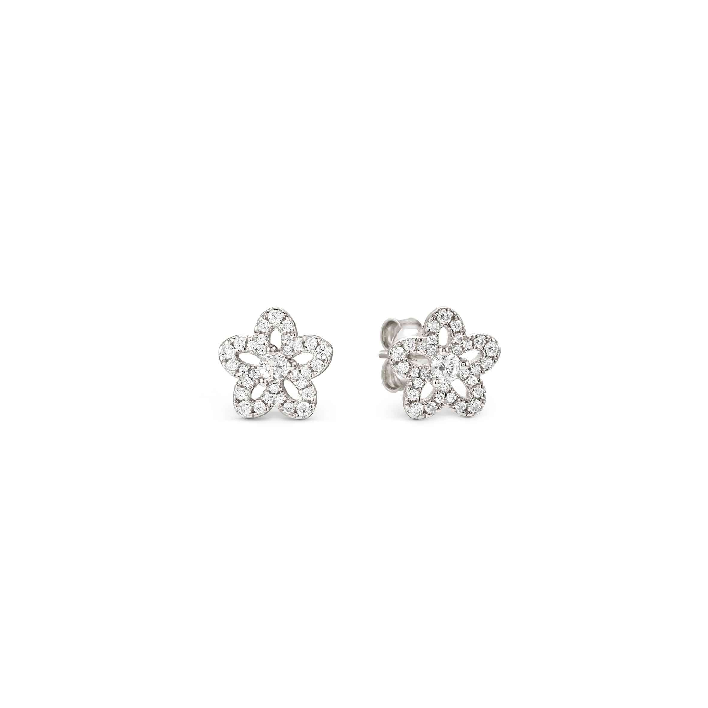 SweetMadame earrings, Flowers, White Pavé