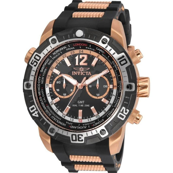 Invicta Men's 24582 Aviator Black and Rose-tone Silicone Watch