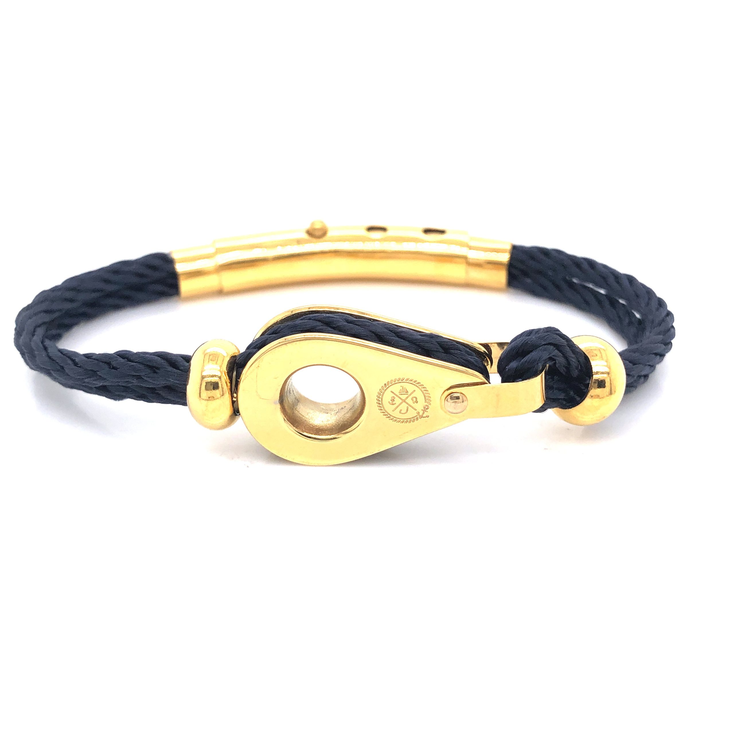 Double Rope with Gold Pulley and Beads Bracelet (Navy/Gold)