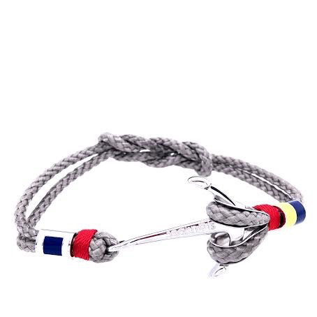 Light Grey Double Rope with Silver Anchor and Nautical Flags Charms Bracelet (Grey/Silver)