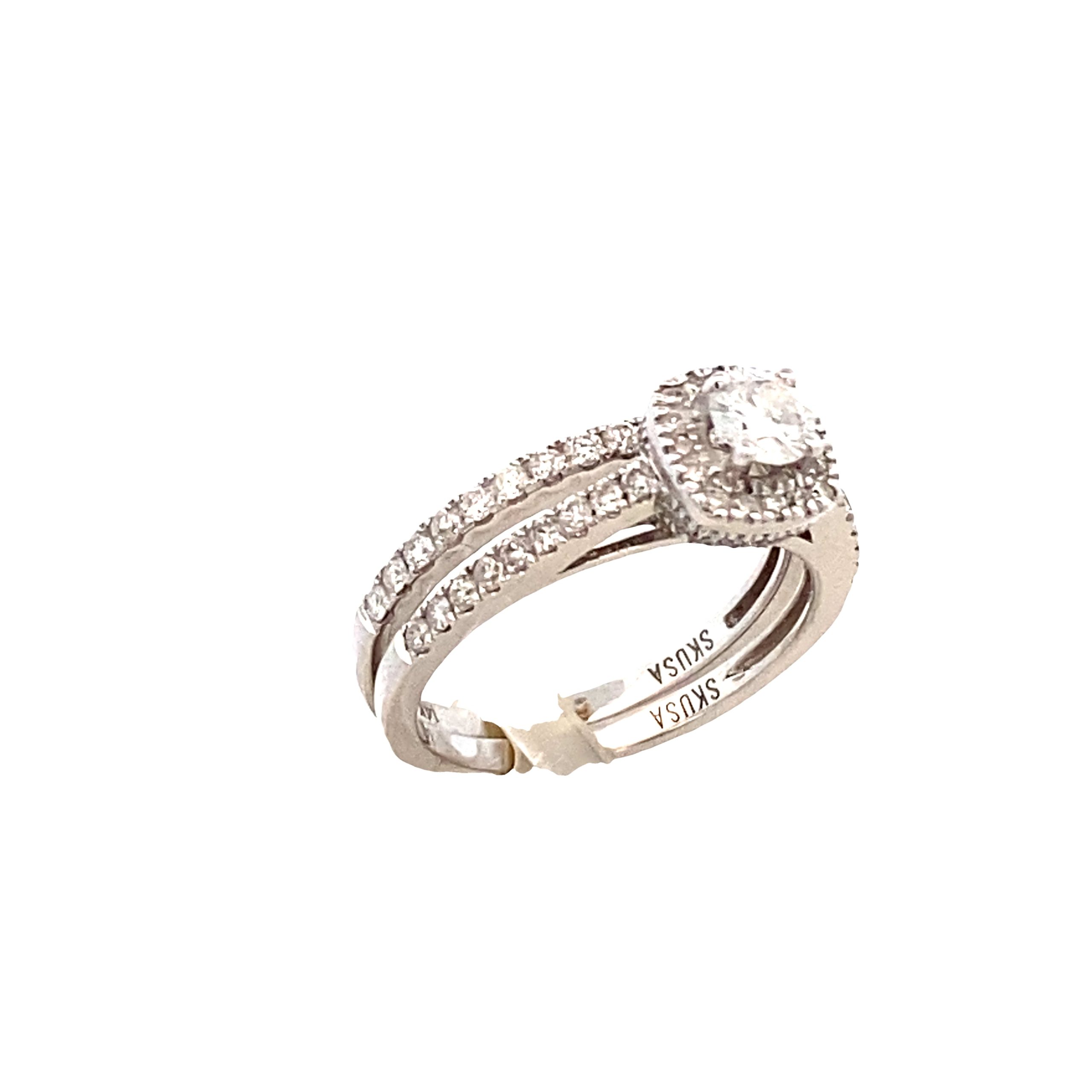 14k DIAMOND Ascher-Shaped Halo Diamonds White Gold Engagement Set