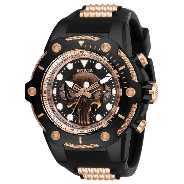 Invicta Men's 26926 Punisher Black and Rose-Tone Inserts Silicone Watch