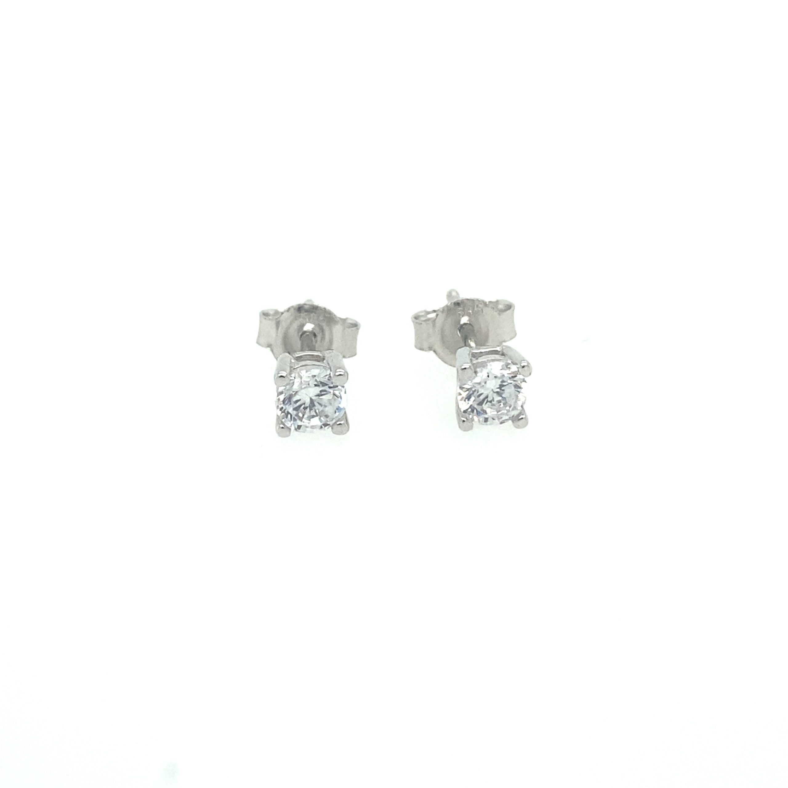 14K WHITE GOLD STUD WITH CZ 4MM