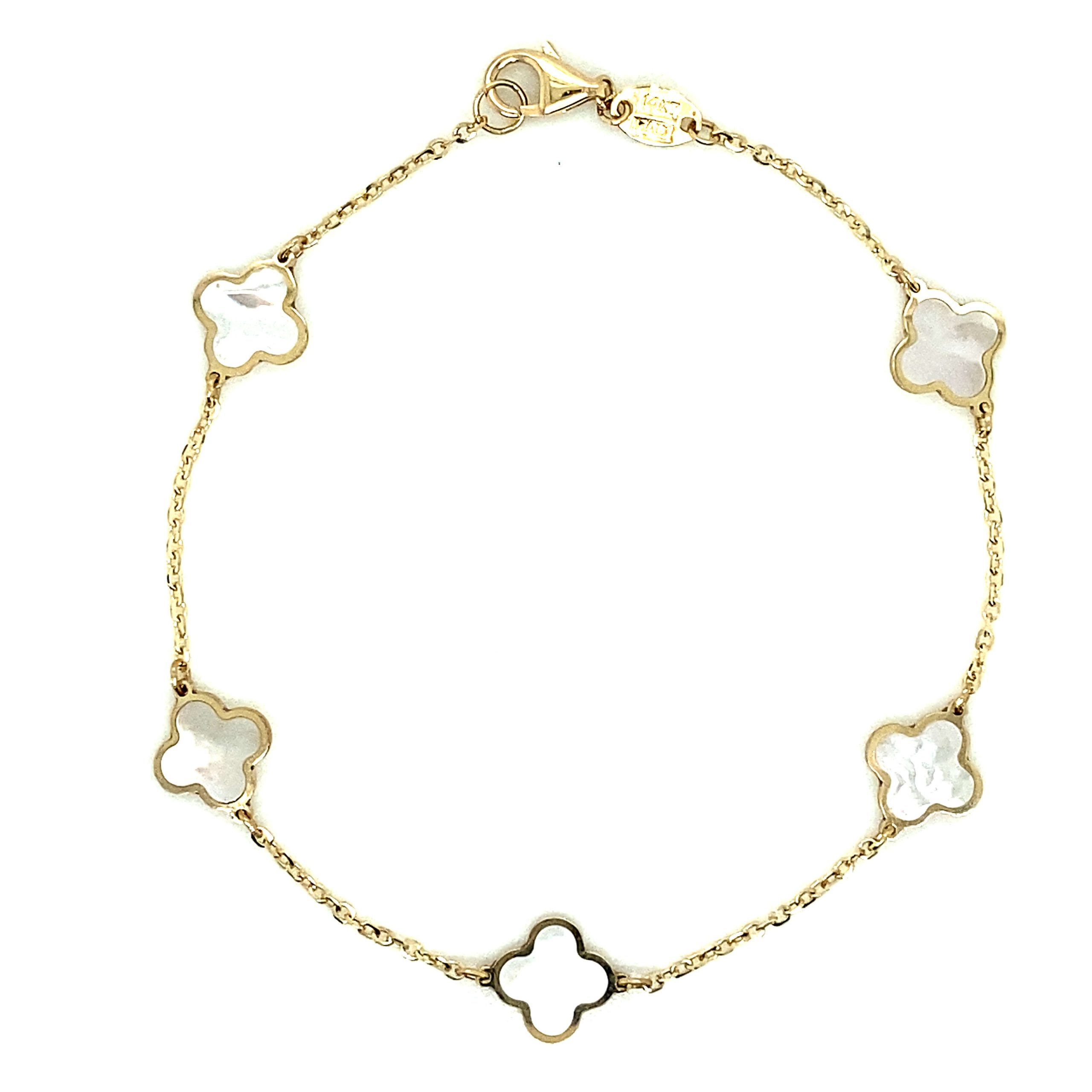 14K Gold Mother Pearl Flower Bracelet