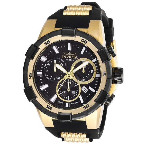 Invicta Men's 27350 Aviator Black and Gold-Tone Inserts Silicone Watch