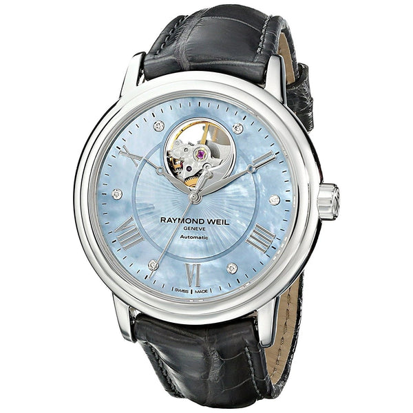 Raymond Weil Women's 2827-L2-00296 Maestro Diamond Automatic Black Leather Watch