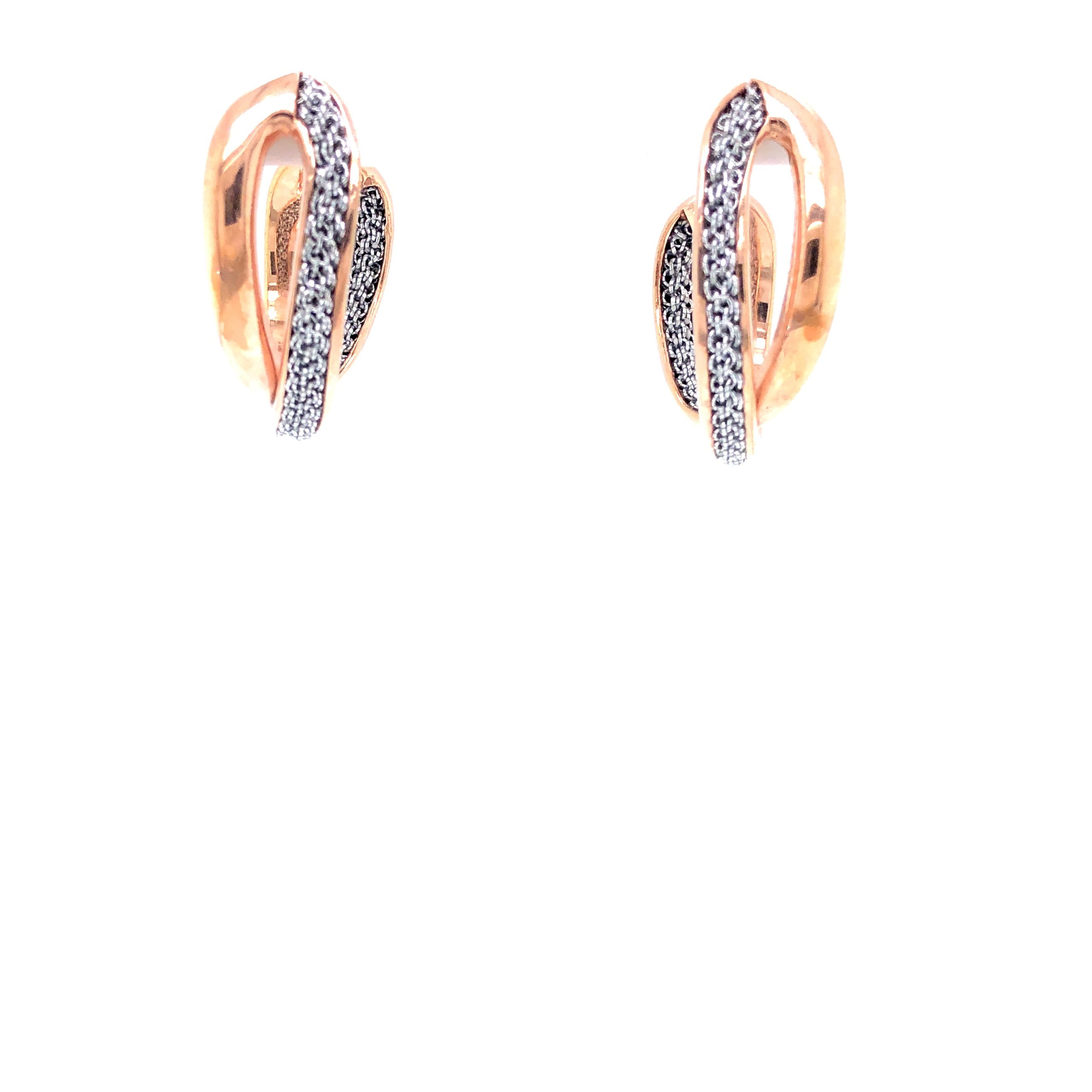 Rose Gold Earrings with Silver Mesh