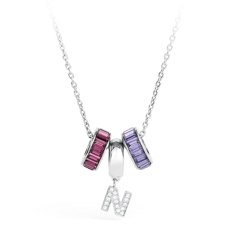 Très Jolie Letter N and Crystals Pendant Necklace (Silver)