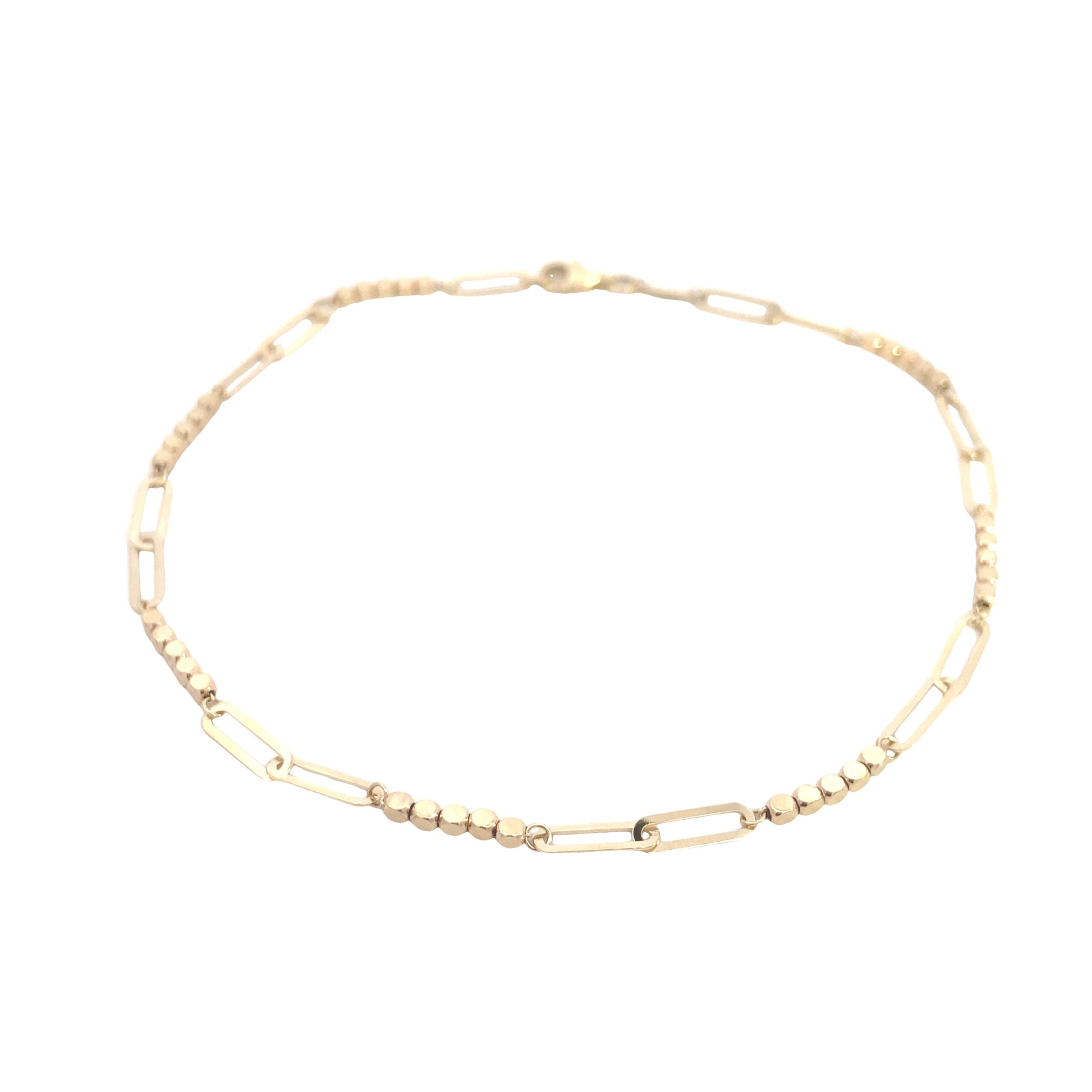 14k Gold Paper Clip and Dots Anklet Bracelet