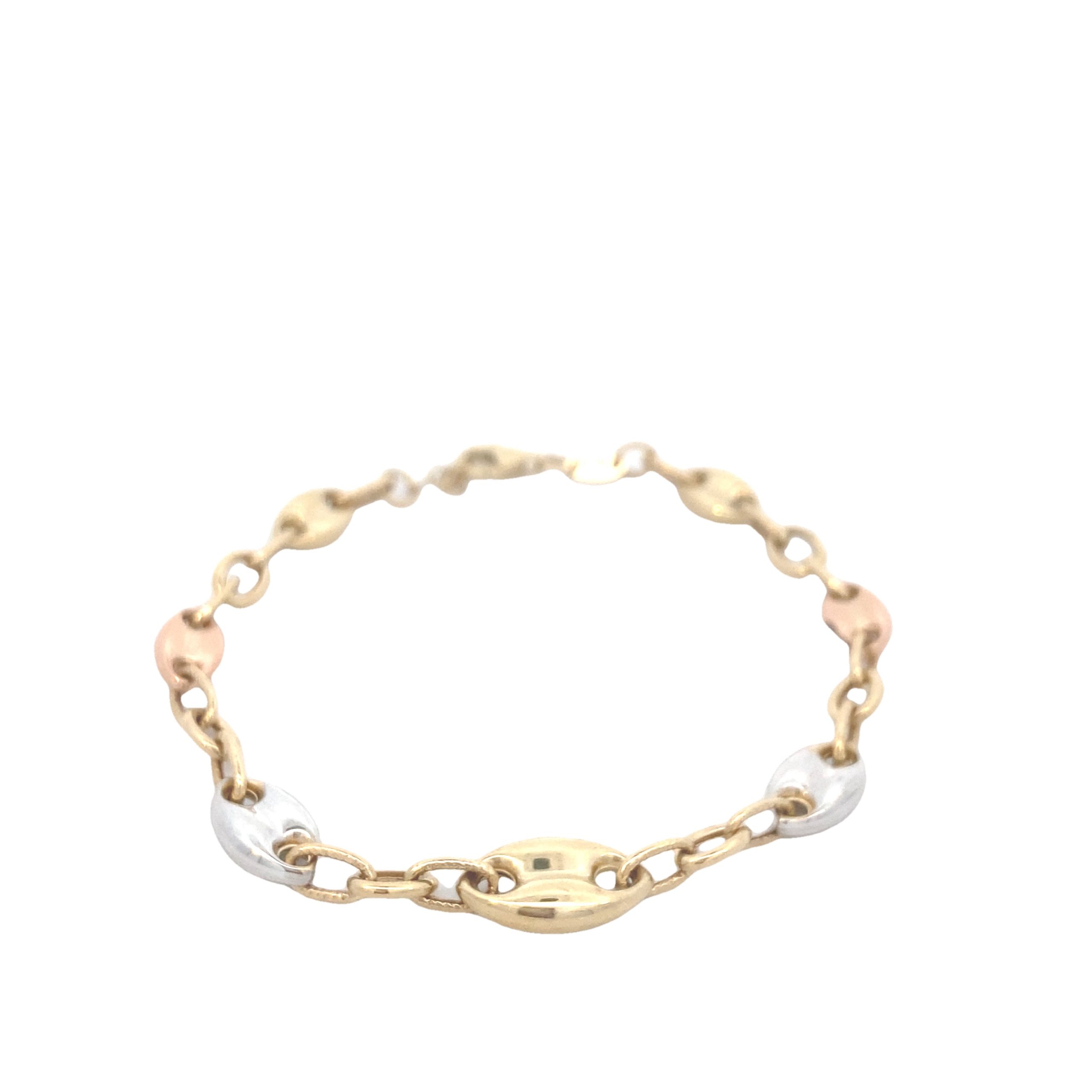 14K Gold 3/C Puff Mariner Bracelet