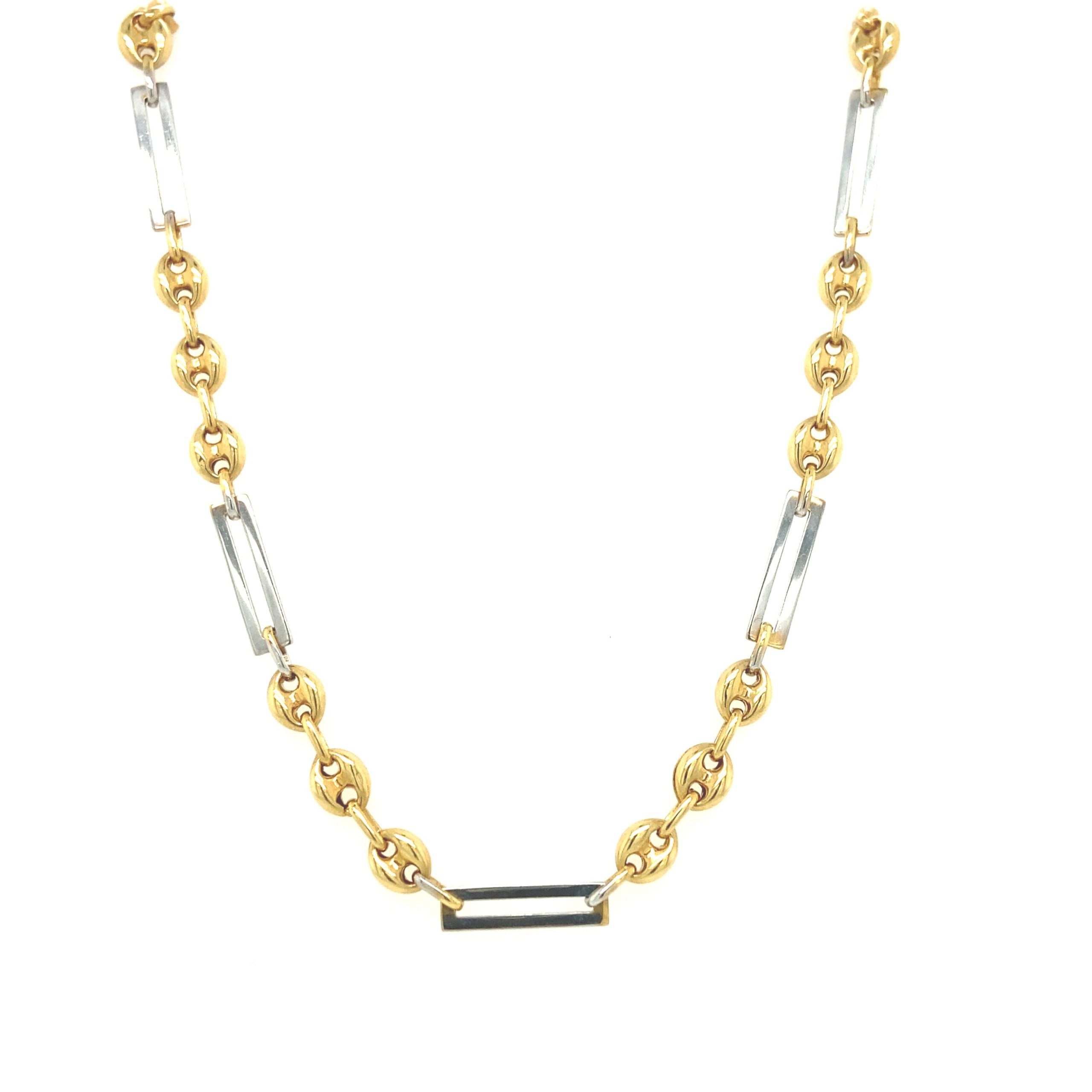14K PUFF MARINER NECKLACE WITH LINK WHITE GOLD