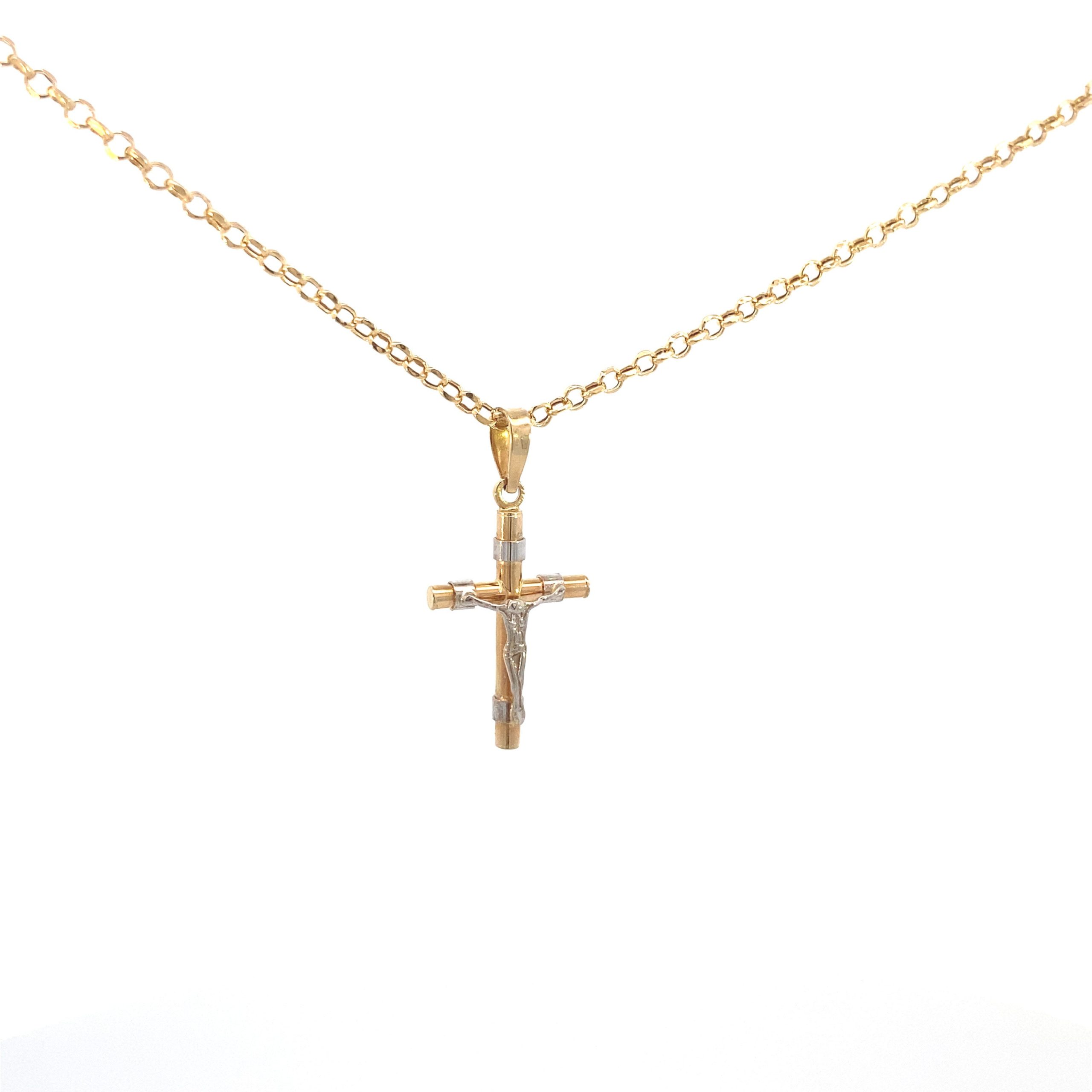 14K Gold Cylinder Cross Pendant