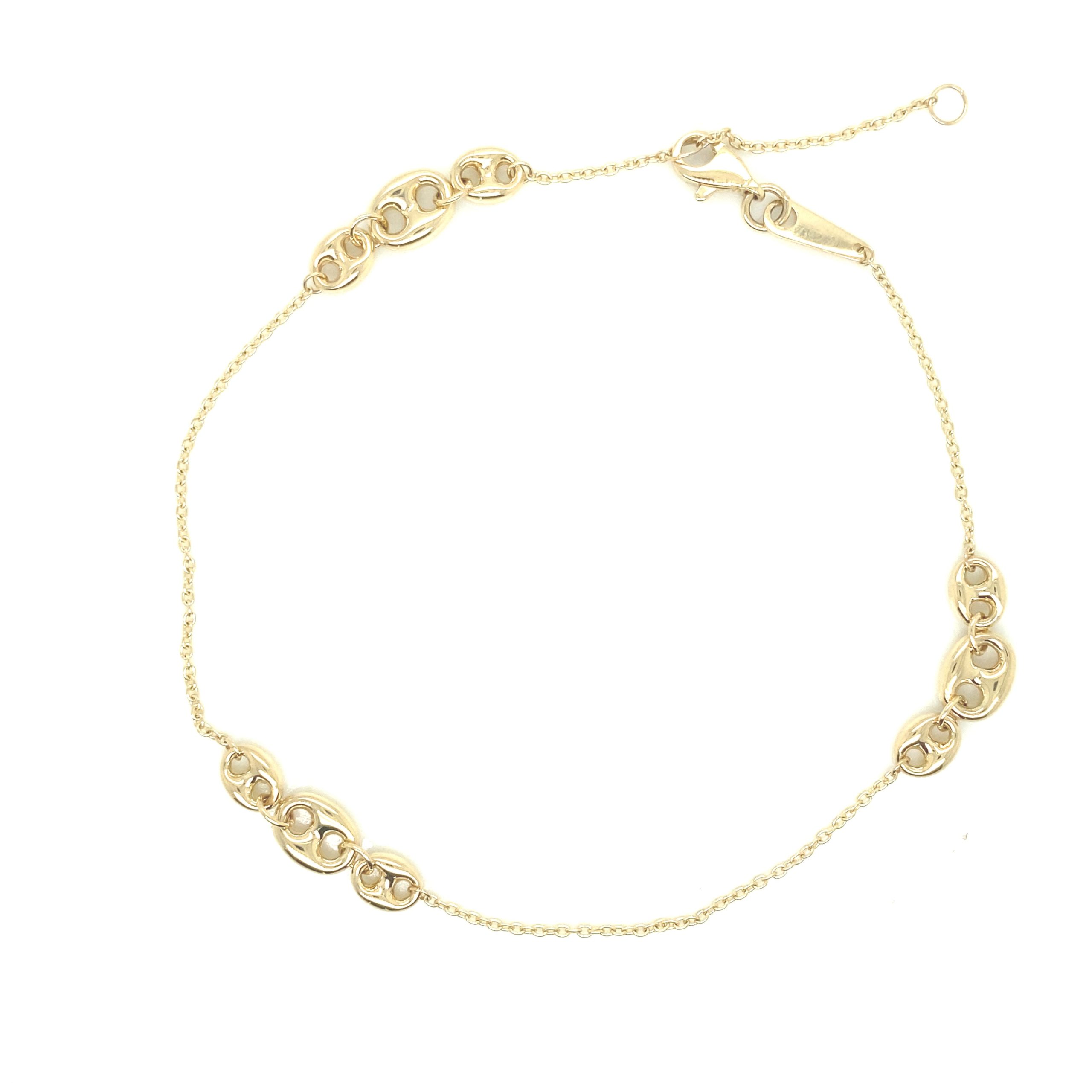 14K Gold Puff Mariner Link Anklets