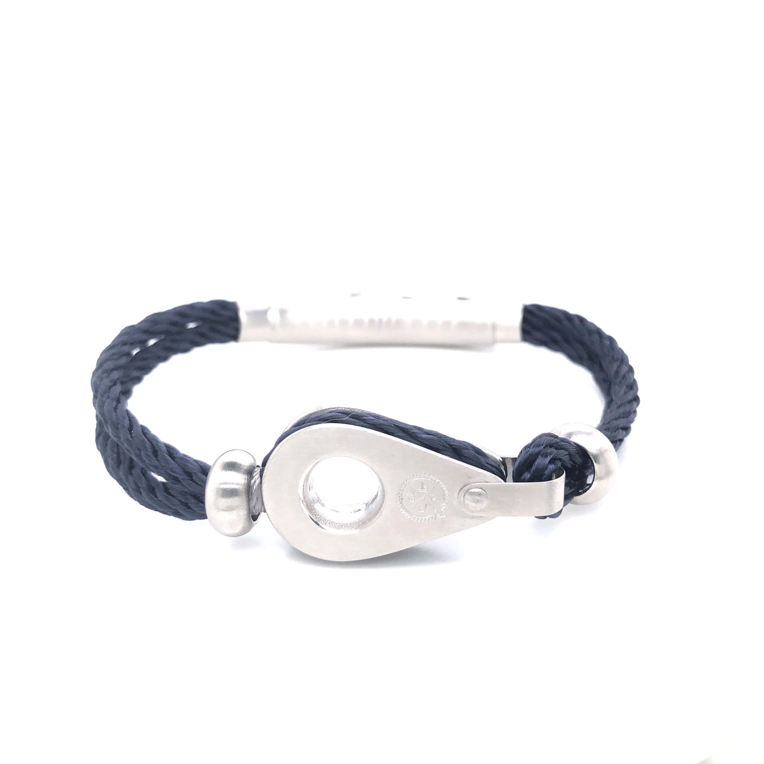 Navy Grey Double Rope with Silver Pulley and Beads Bracelet (Grey/Silver)