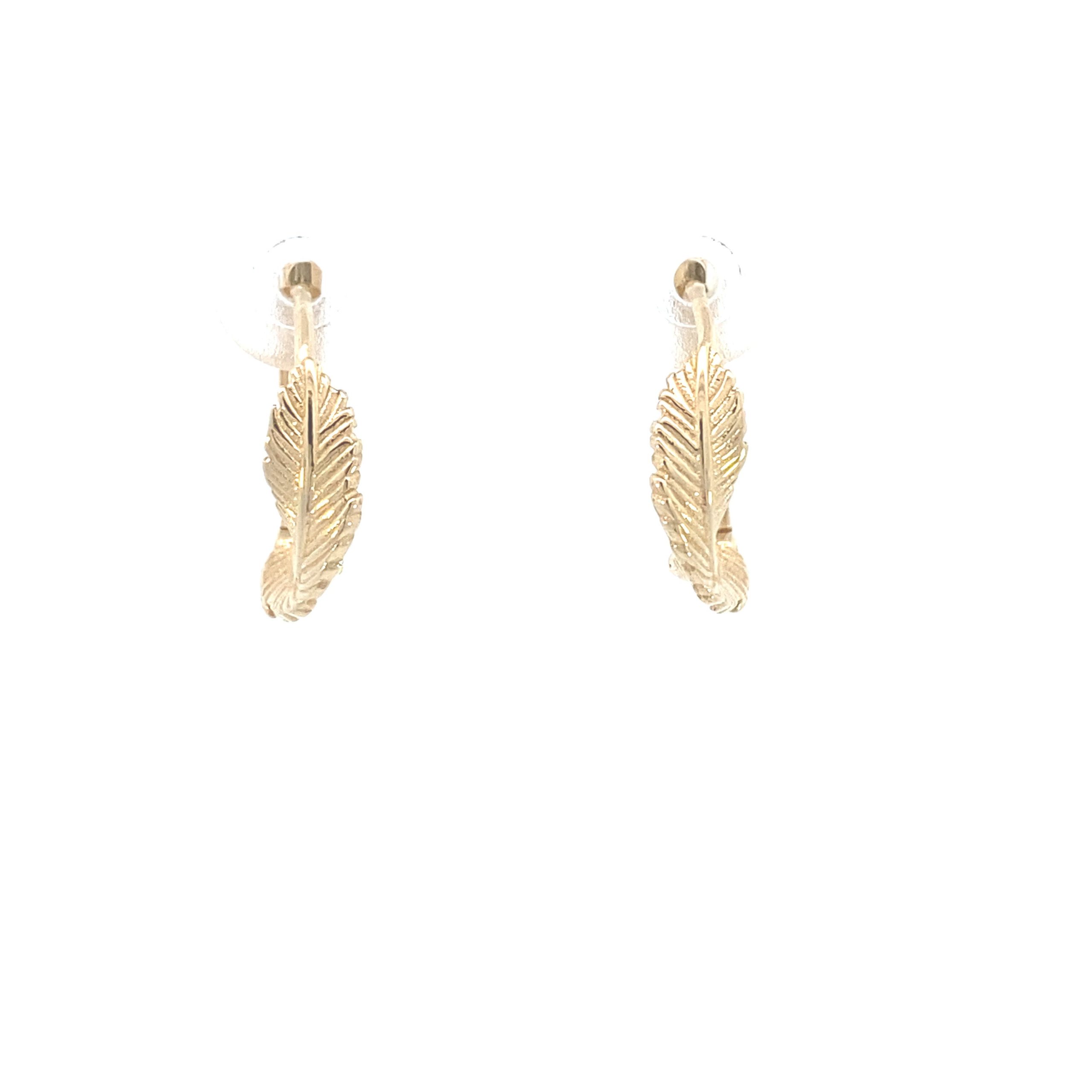 14K Gold Feather Hoops