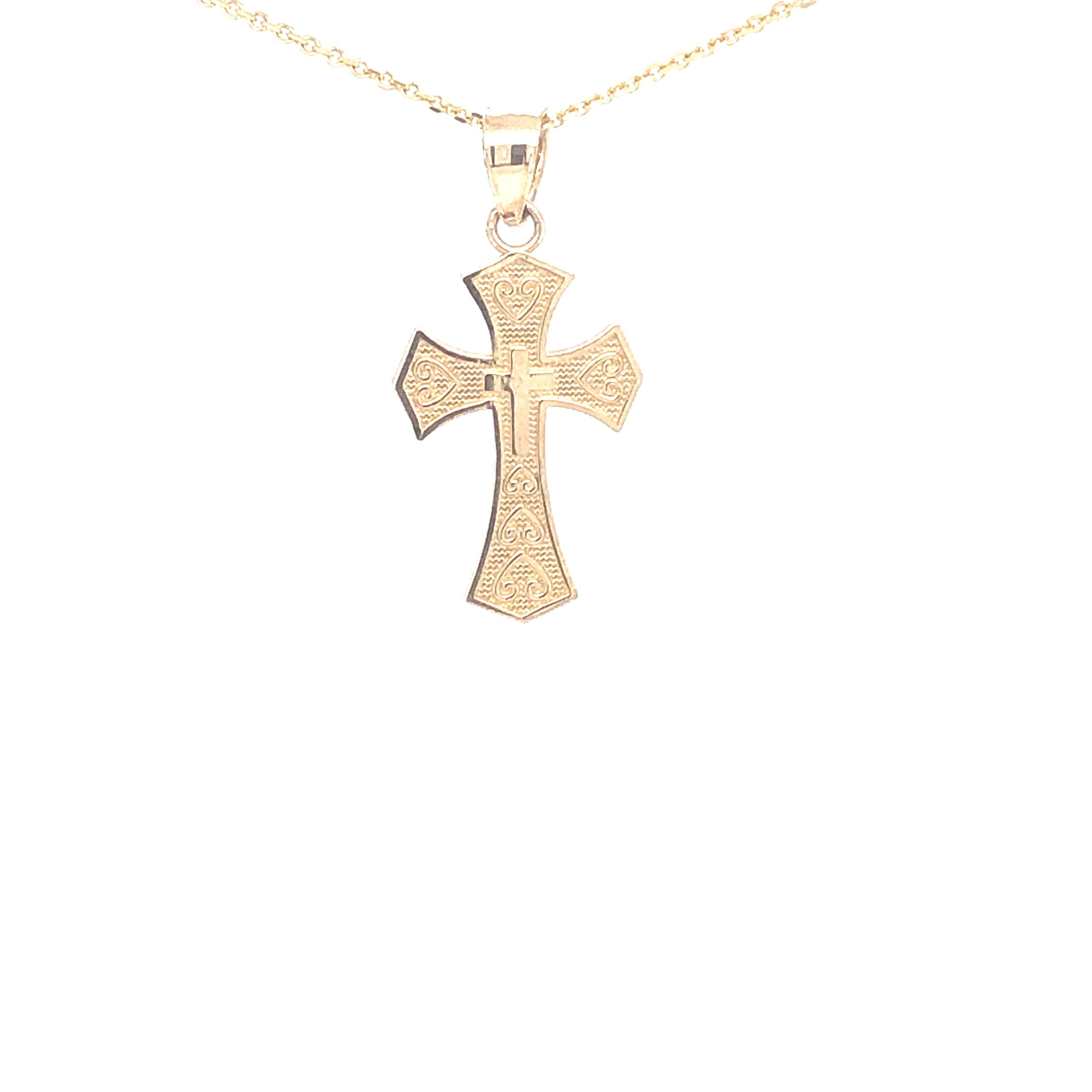 Cross with Hearts 14k Gold Pendant