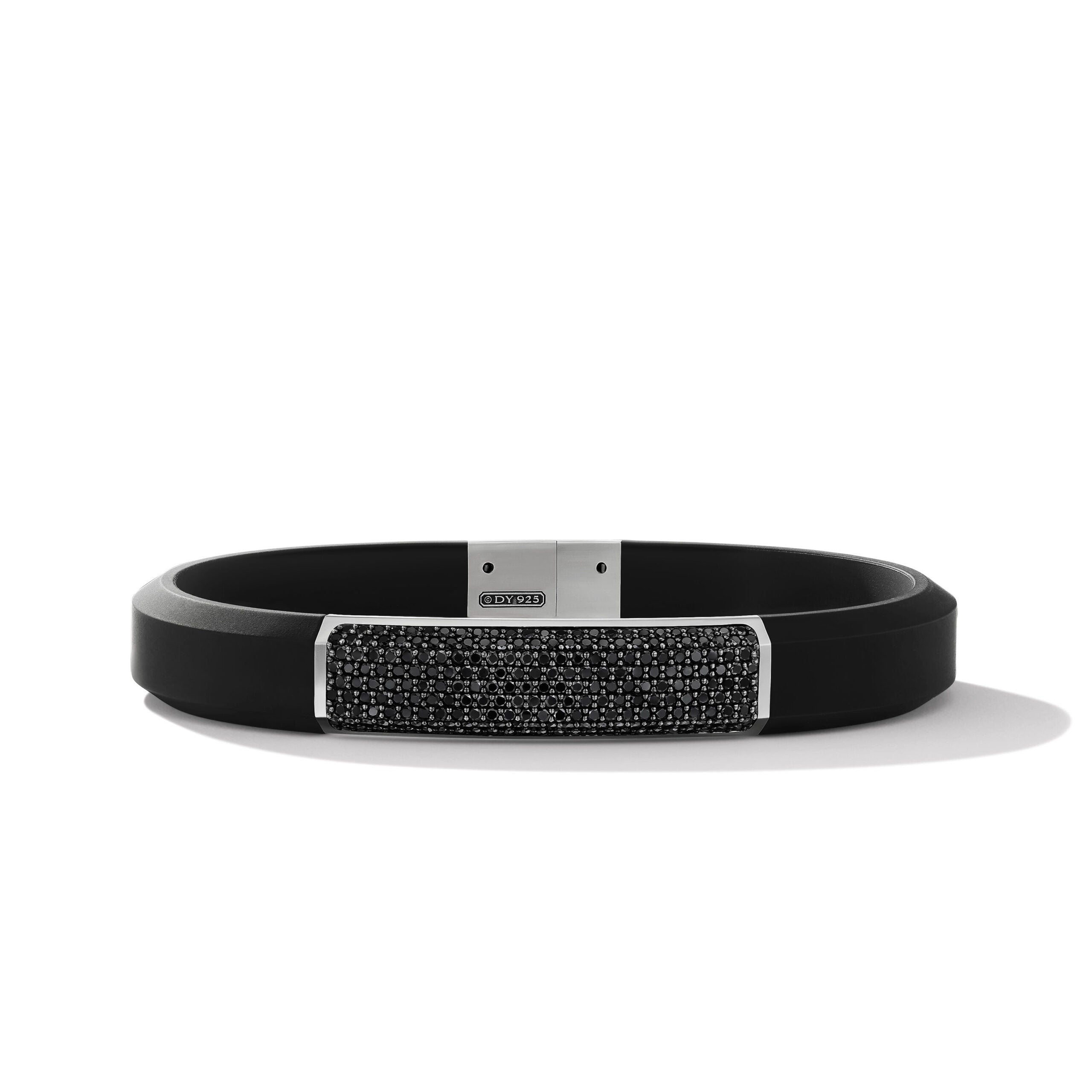 Streamline® ID Bracelet in Black Rubber with Black Diamonds and Sterling Silver, 10mm
