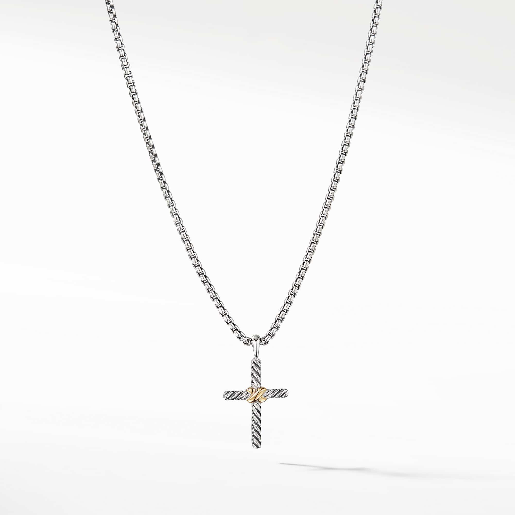 Petite X Cross Necklace in Sterling Silver with 14K Yellow Gold, 24mm