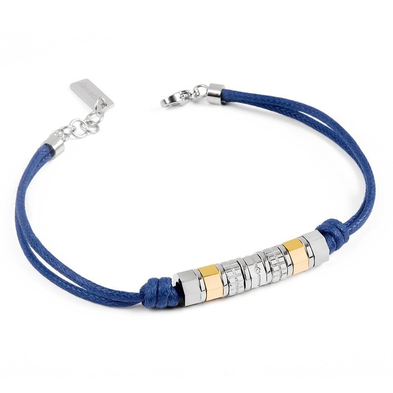 Octagon Blue Leather Bracelet (Blue/Silver/Gold)