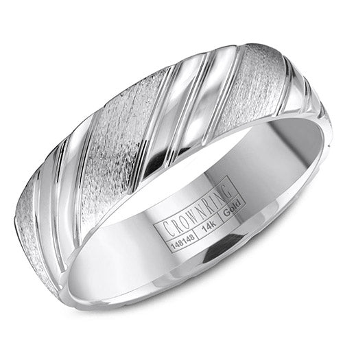 Crown Ring 14k White Gold Wedding Band - WB-8051-M10