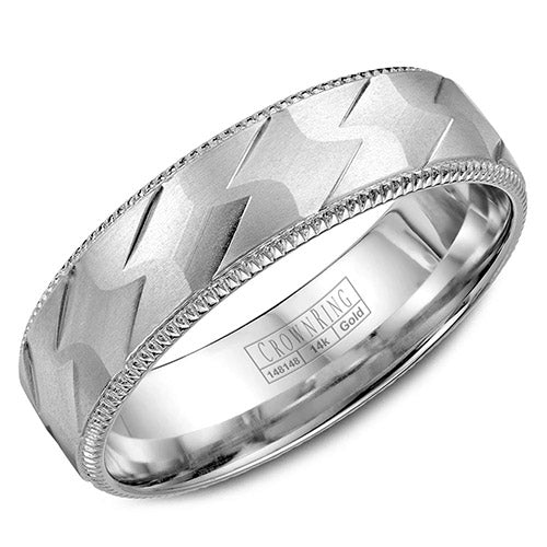 Crown Ring 14k White Gold Wedding Band - WB-7913-M10
