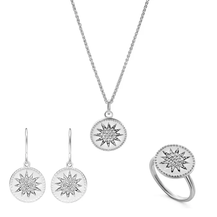Orphelia® 'Shine' Women's Sterling Silver Set: Necklace + Earrings + Ring - Silver SET-7576