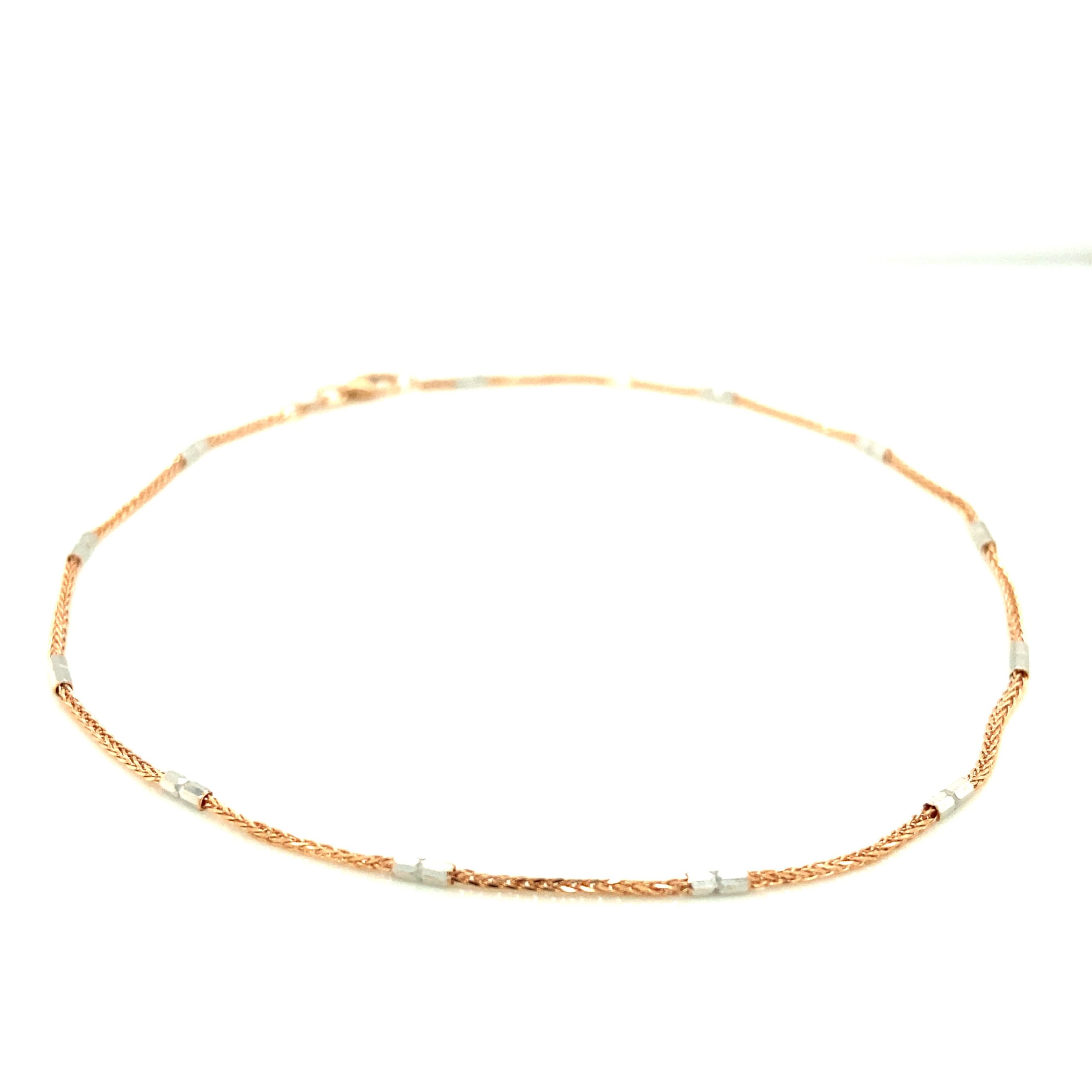 14K ANKLET ROSE GOLD AND WHITE BARREL