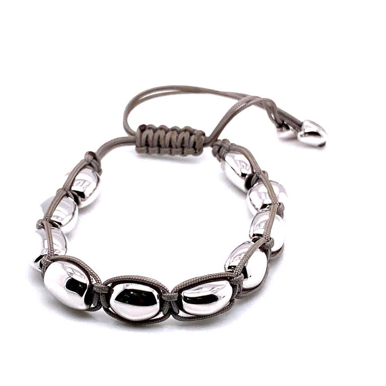 Silver Beads Grey Cord Bracelet (Silver)