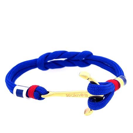 Royal Blue Double Cord with Gold Anchor and Nautical Flags Charms Bracelet (Blue/Gold)