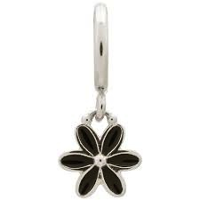 Black Flower Drop Charm (Silver/Black)
