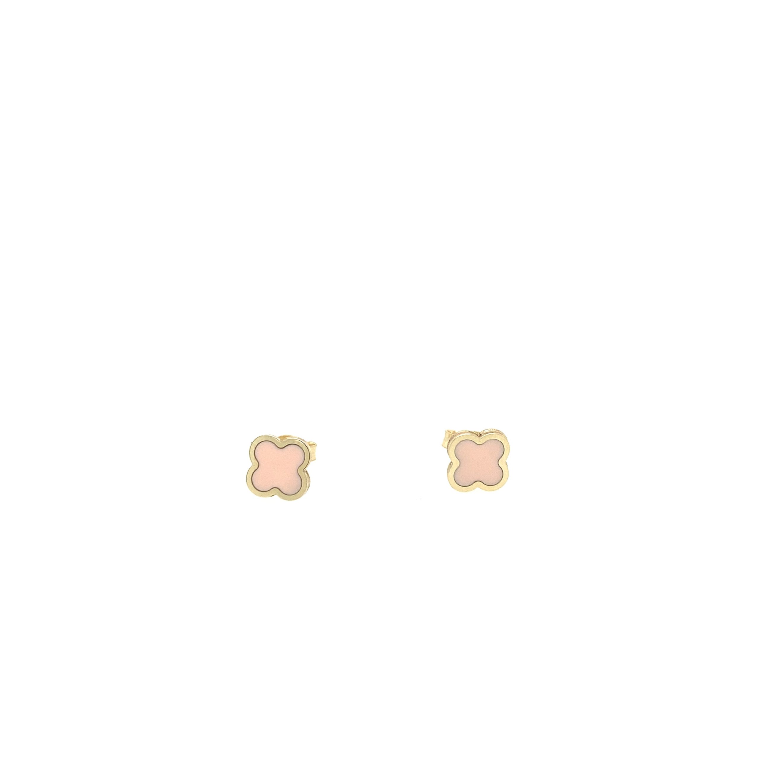 14k Gold Pink Flower Stud Earrings