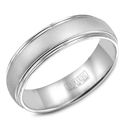 Crown Ring 14k White Gold Wedding Band - WB-6921