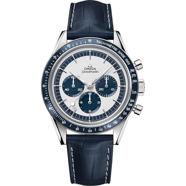 Omega Men's 311.33.40.30.02.001 Speedmaster Chronograph Hand Wind Blue Leather Watch