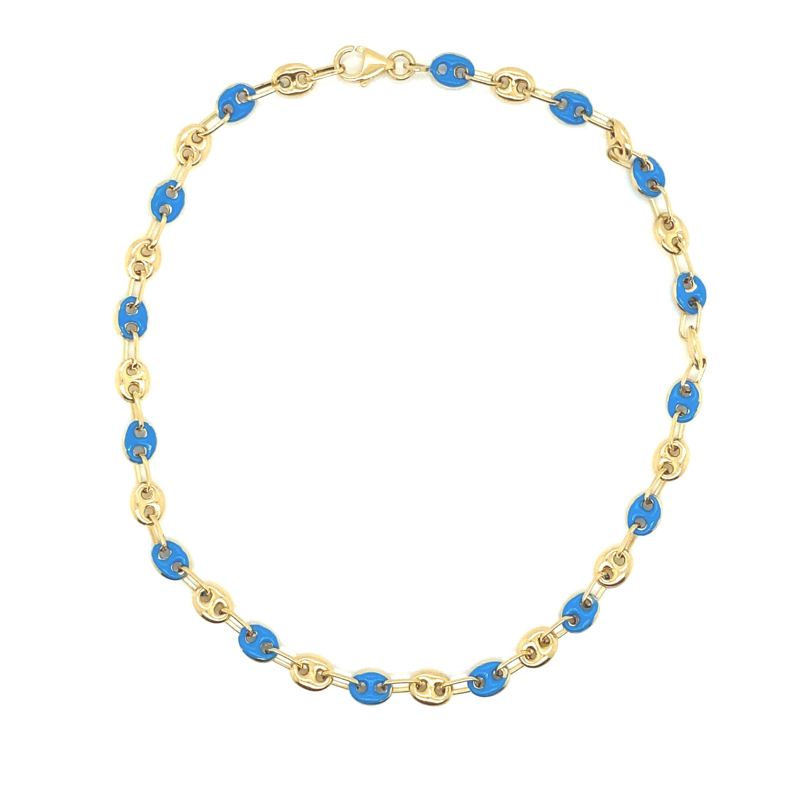 14K Gold Oval Link Blue Anklet