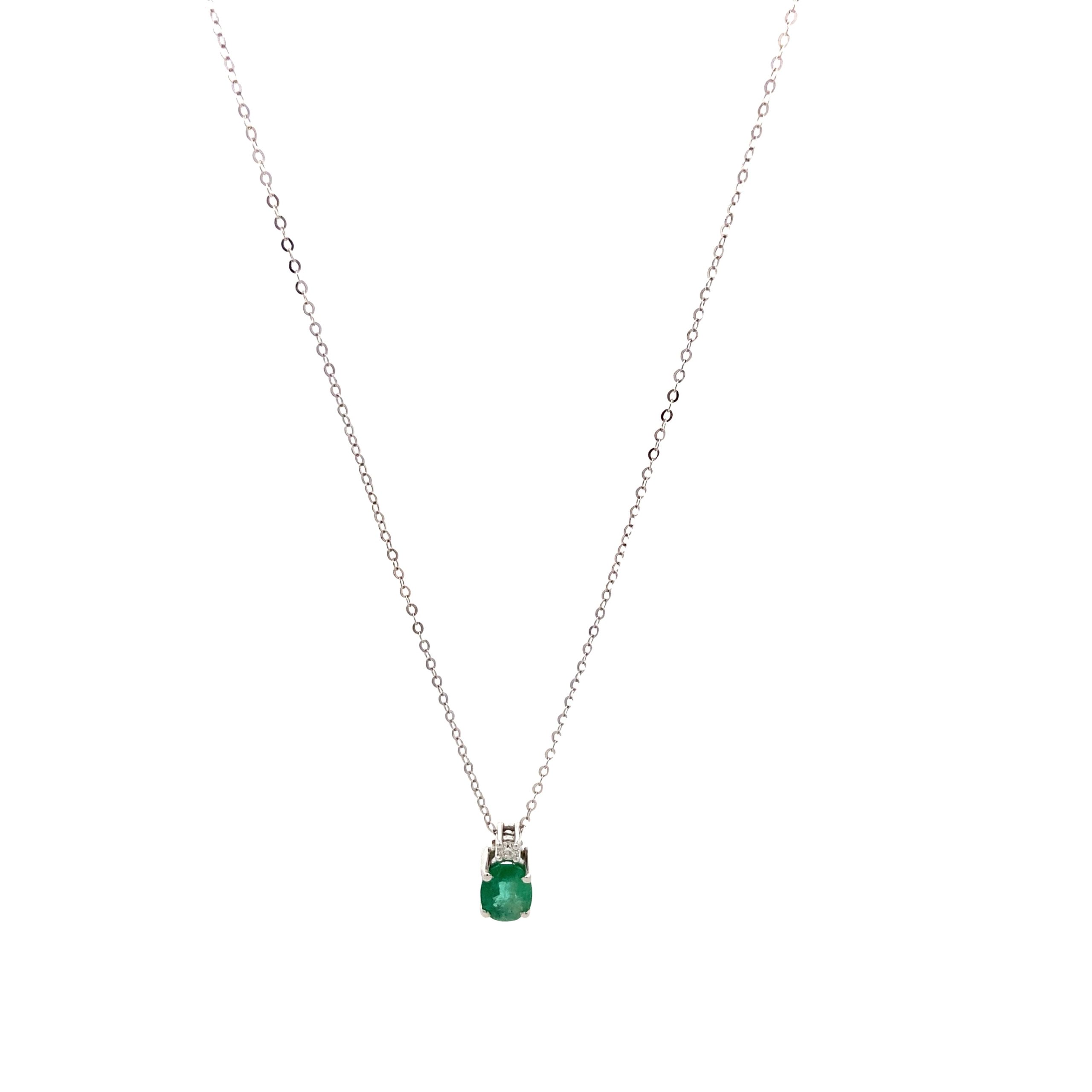 18K White Gold Emerald & Diamond Pendant