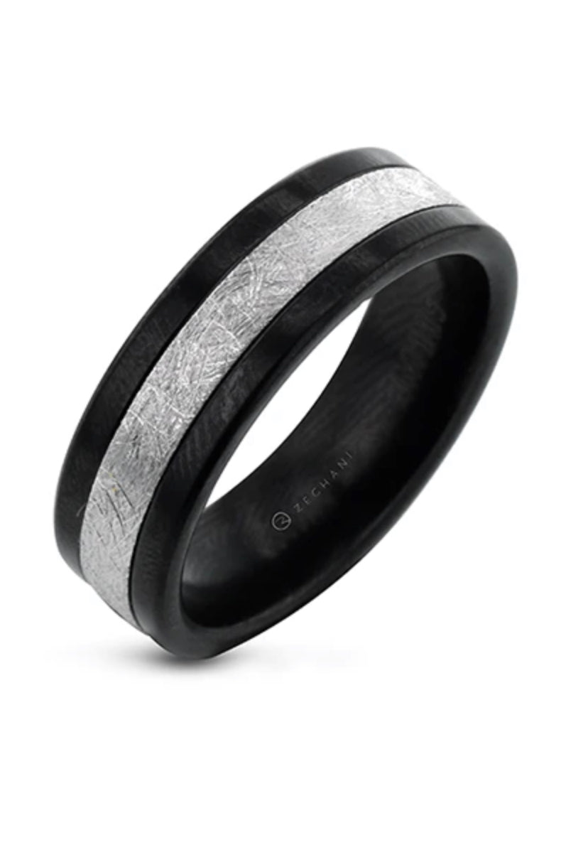 Zeghani 10K White Gold Zirconium Band Mens